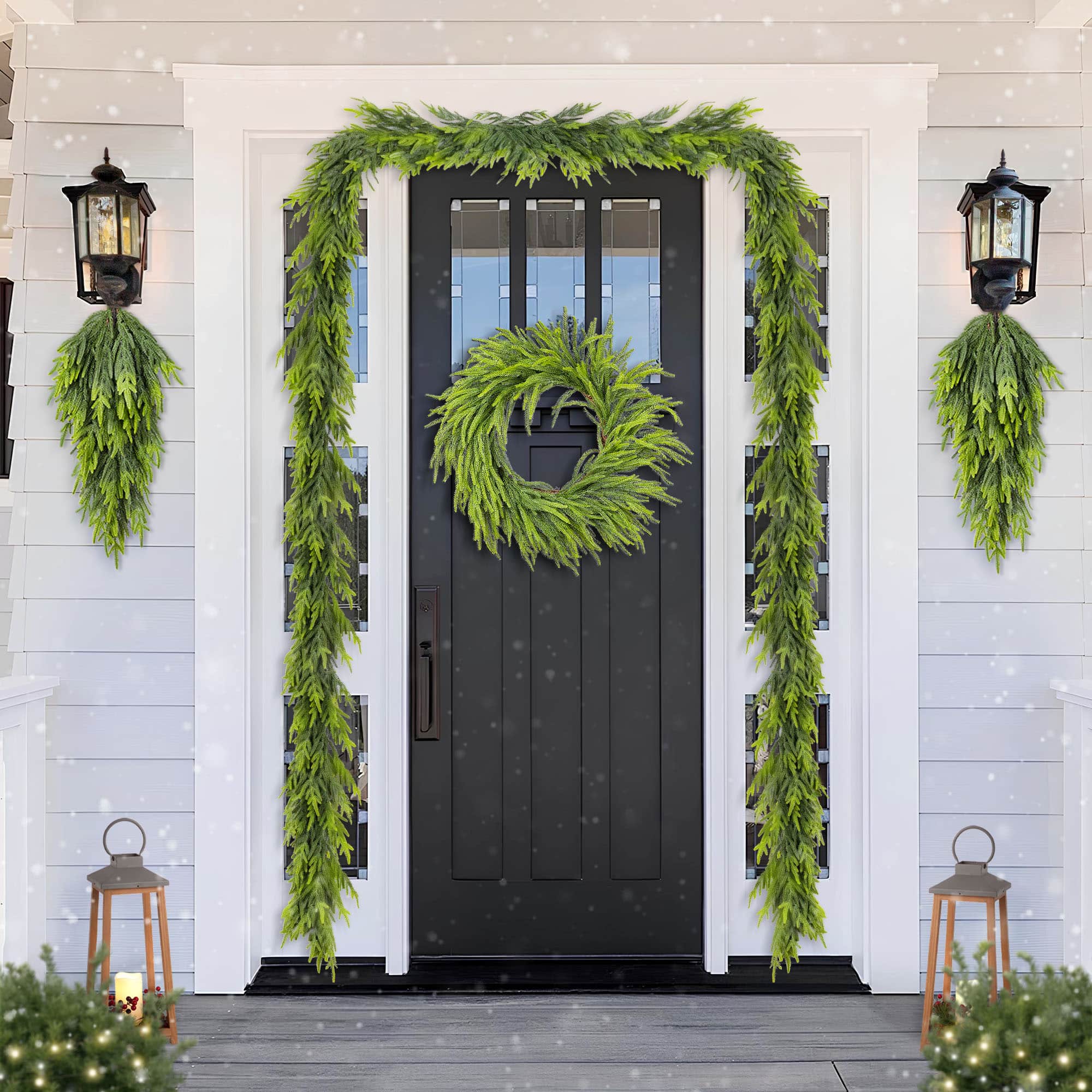 Glitzhome® 9ft. Christmas Greenery PE Dripping Garland, Set of 2