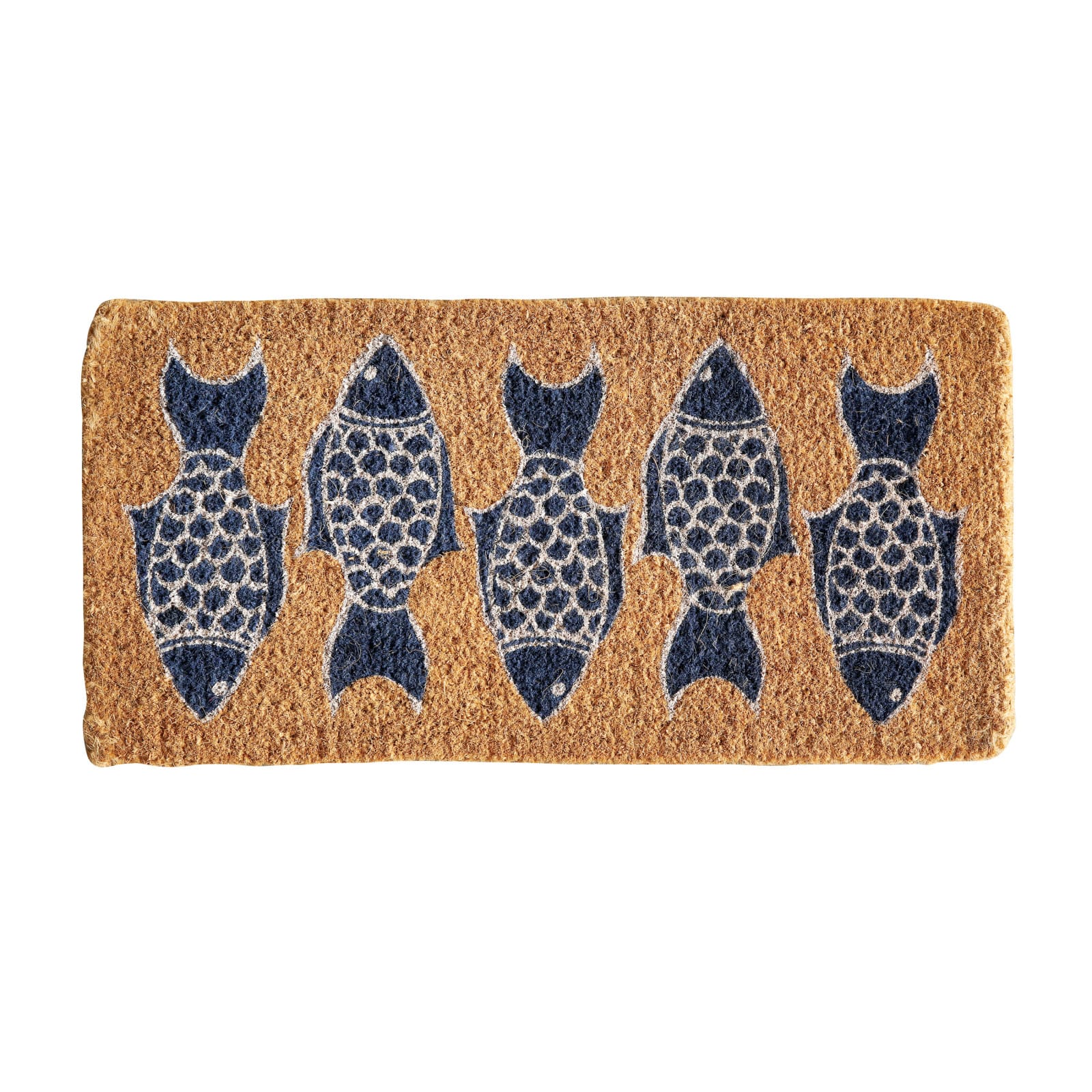 Hello Honey® Black & White Fish Images Natural Coir Doormat