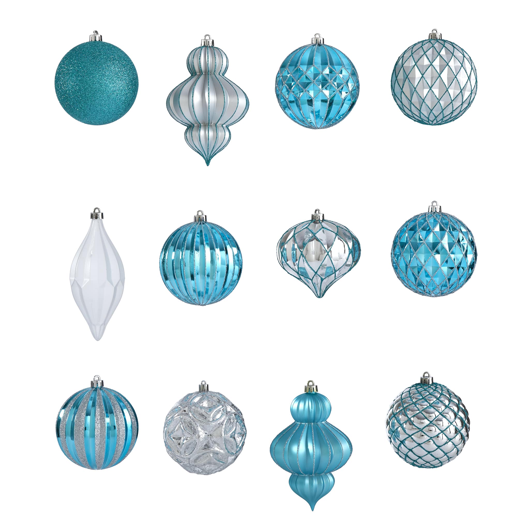 12ct. 4" Blue & Silver Shatterproof Luxe Ornament Set