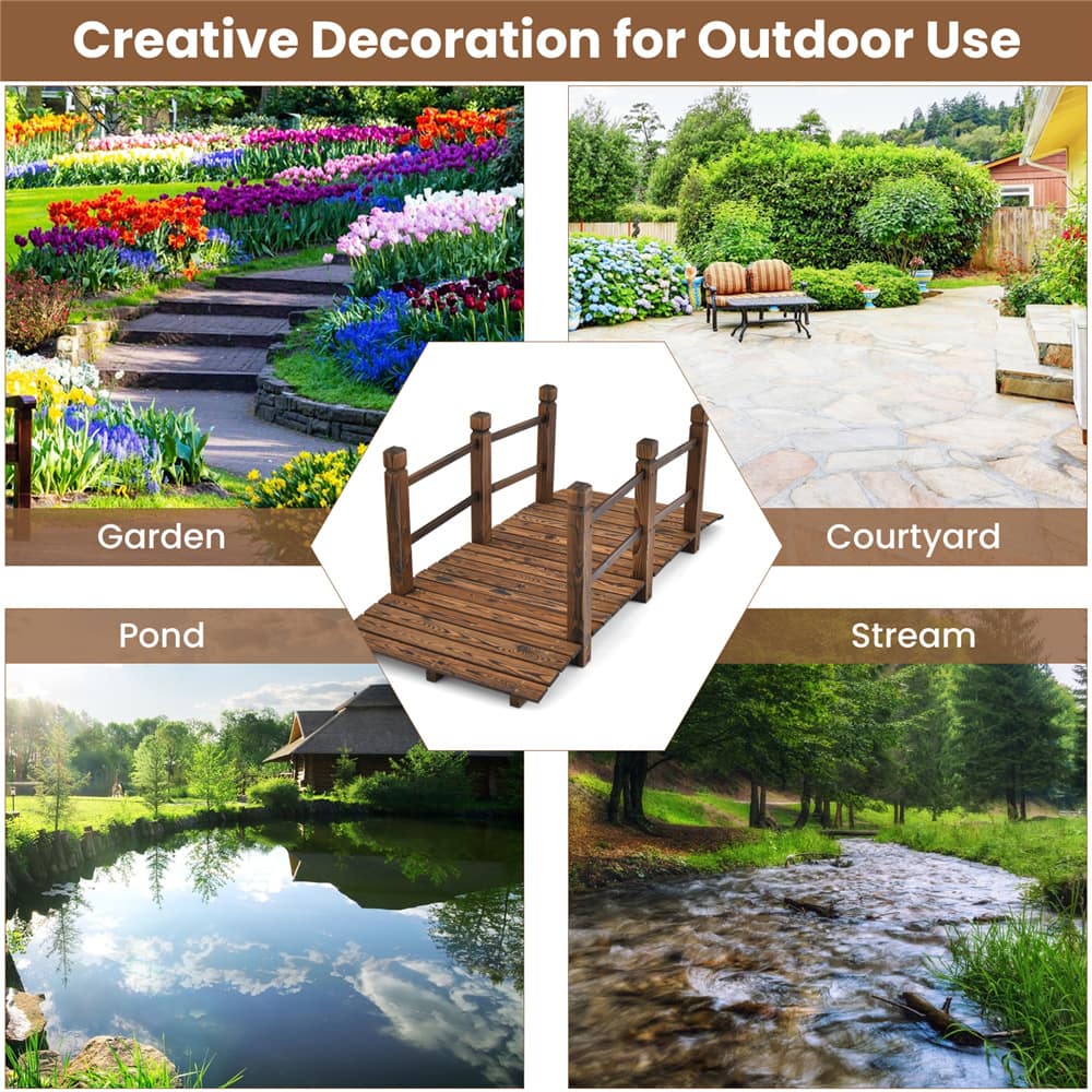 Costway 5ft. Stained Finish Decorative Solid Wooden Garden Pond Arch Walkway