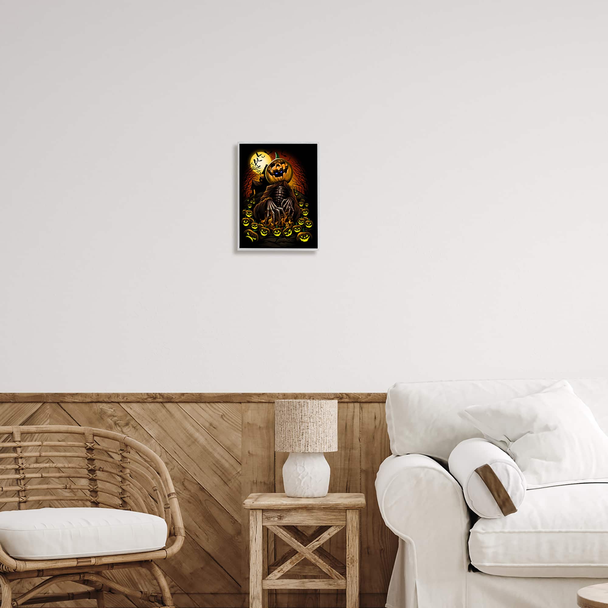 Stupell Industries Spooky Pumpkin Skeleton Haunted Woods Framed Giclee Art