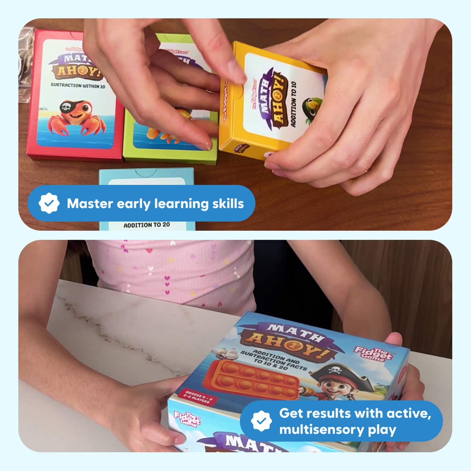 The Fidget Game Math Ahoy Game, Flash Cards, Coins & Fidget Mat Set