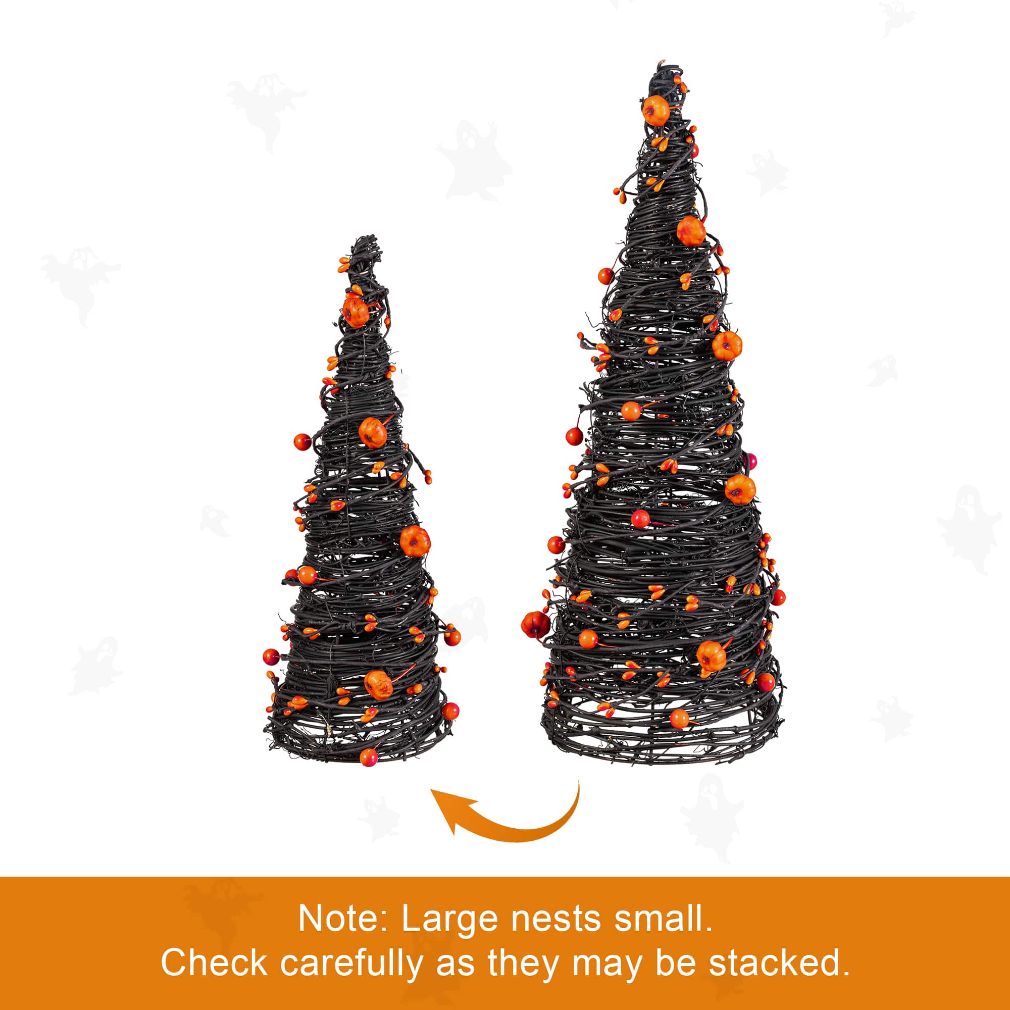 Glitzhome® Halloween Eucalyptus with Bats Pumpkin Cone Tree, Set of 2