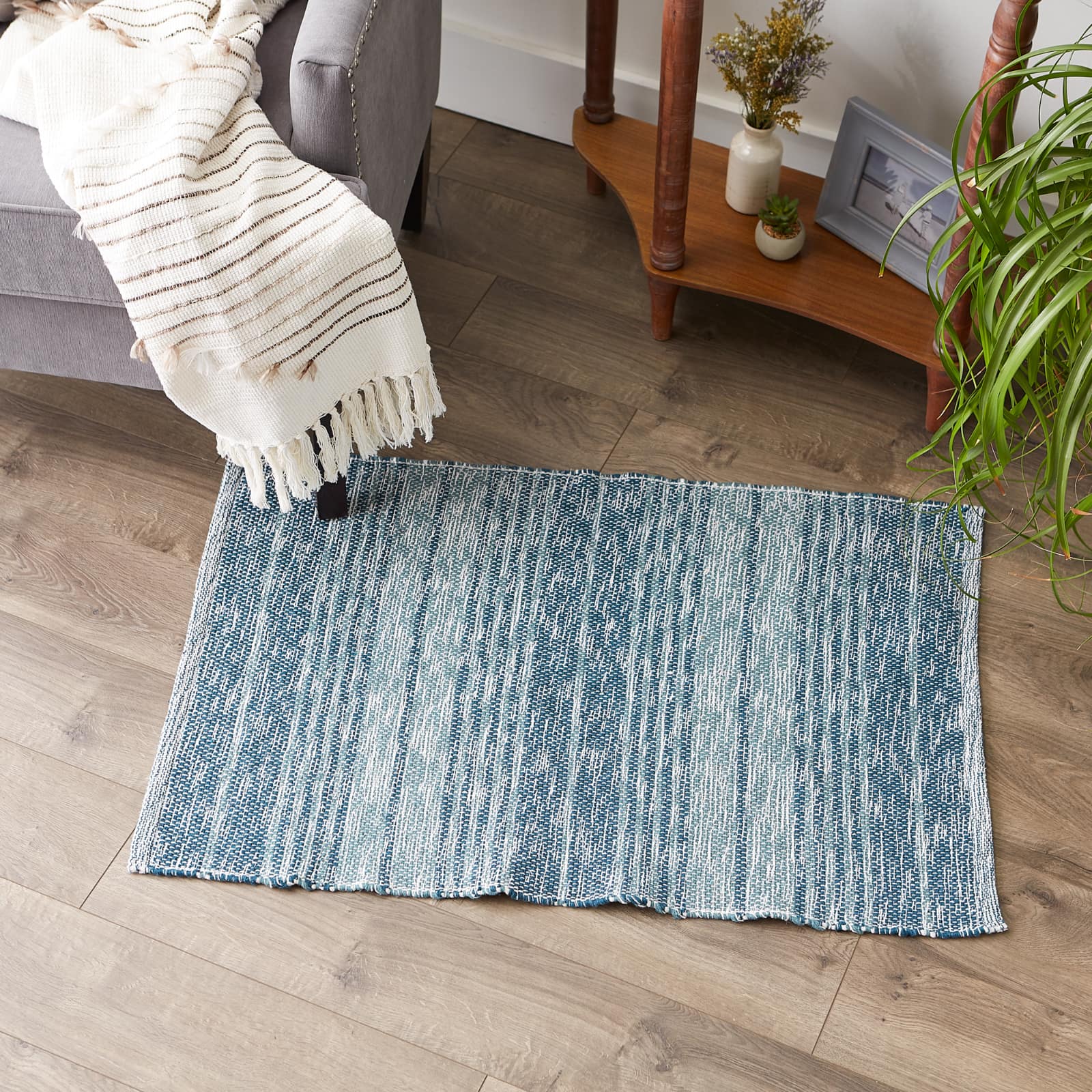 DII® Variegated Stripe Handwoven Recycled Yarn Rug, 2ft. x 3ft.