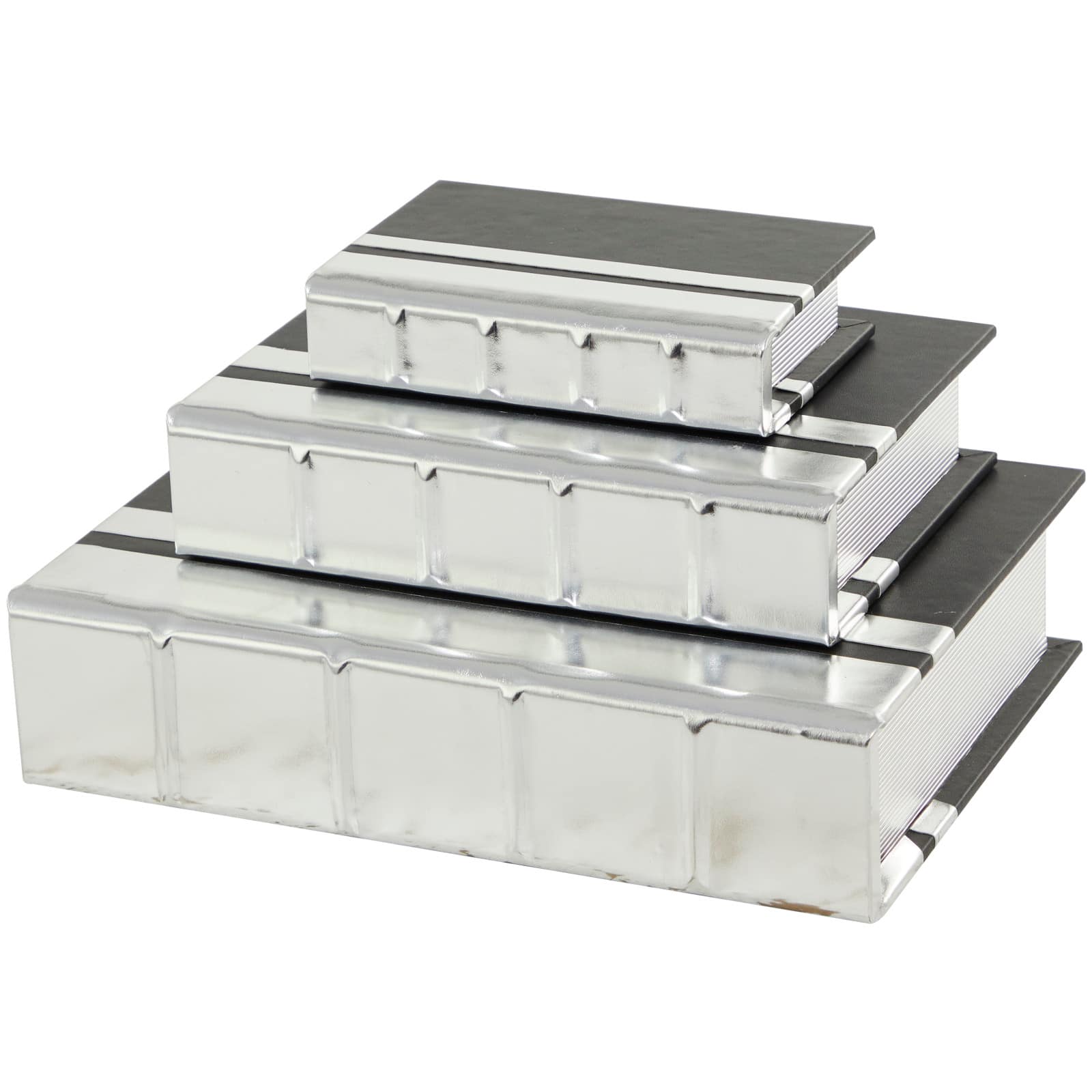 CosmoLiving by Cosmopolitan Silver Faux Leather Faux Book Box with Metallic Finish Set