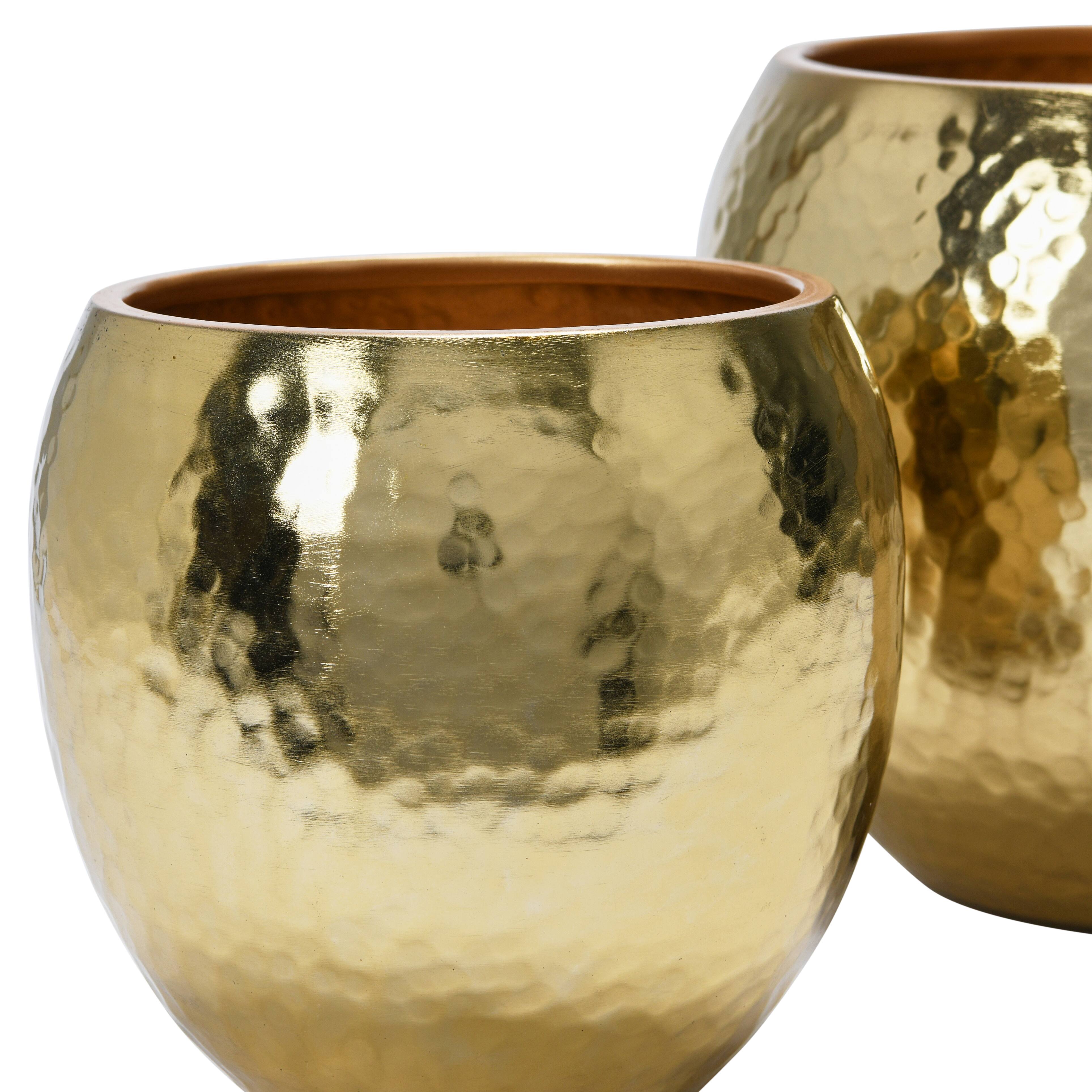 Hello Honey® Brass Finish Hammered Metal Planters Set