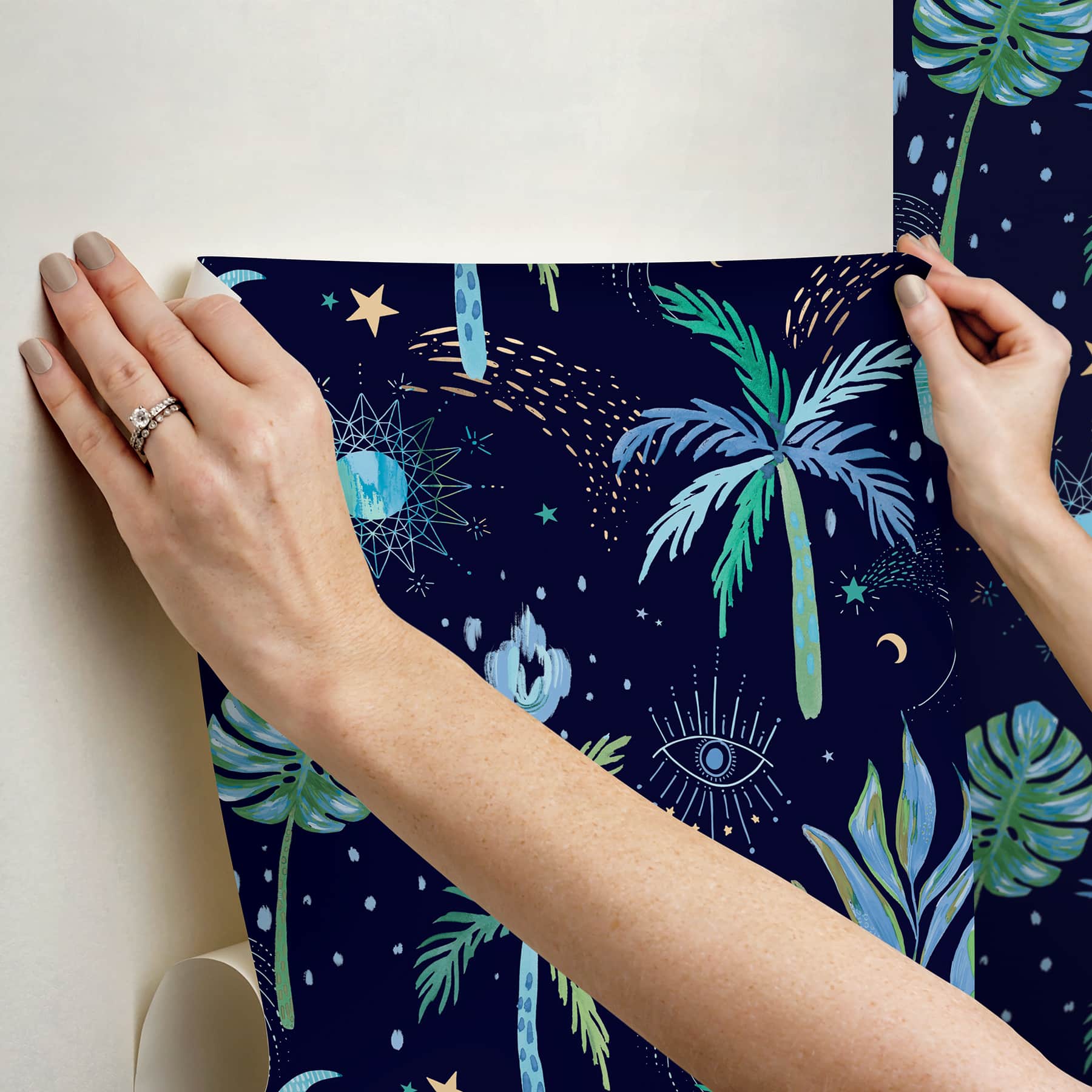 RoomMates Blue Nuit Tropicale Peel & Stick Wallpaper