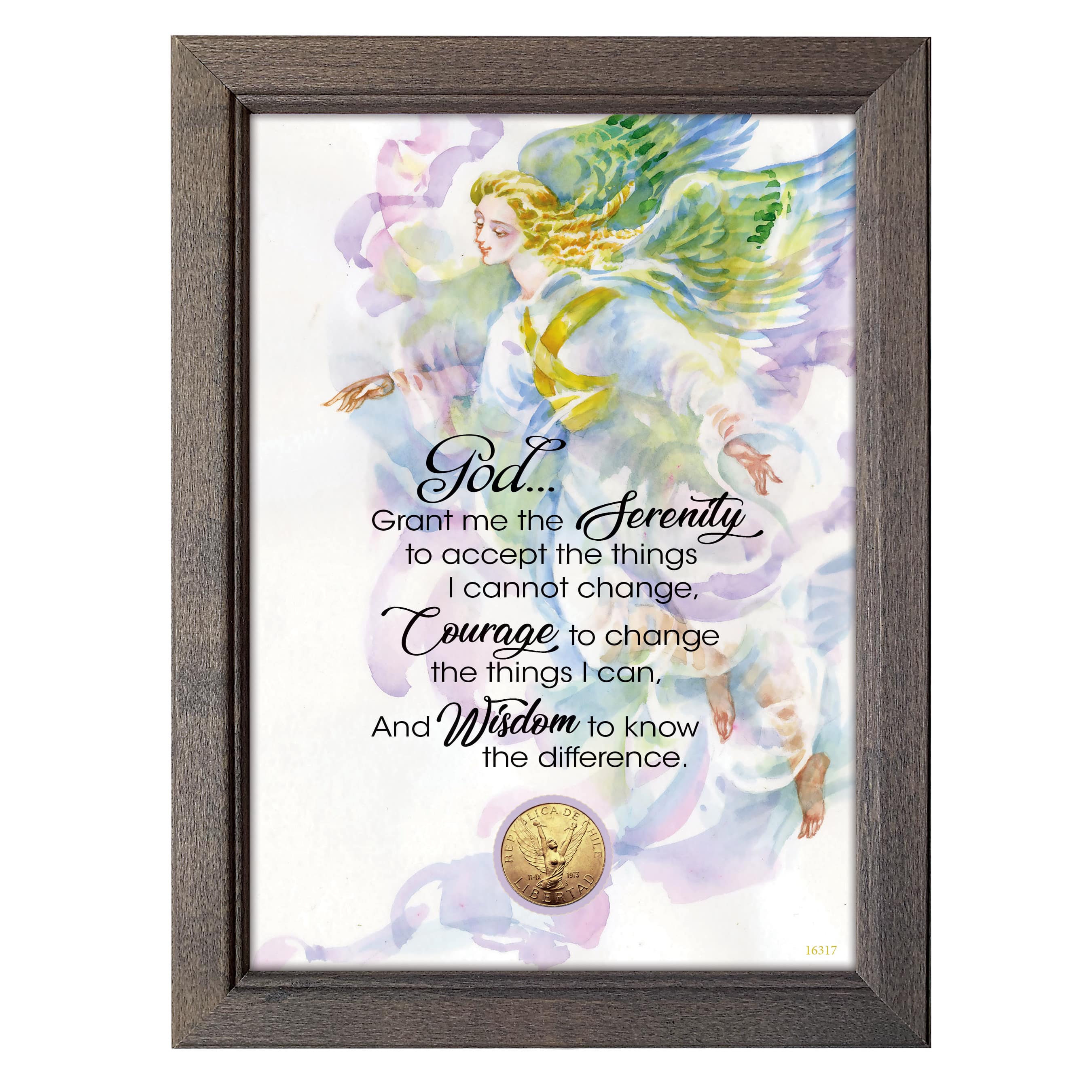 Serenity Prayer With Angel Coin in 5" x 7" Frame"