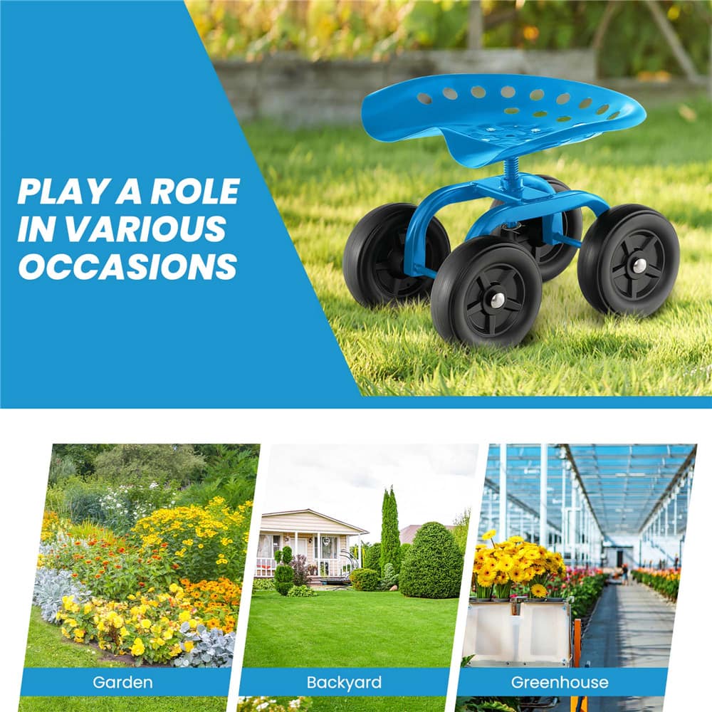 Costway Rolling Garden Cart Heavy Duty Height Adjustable Swivel Work Seat
