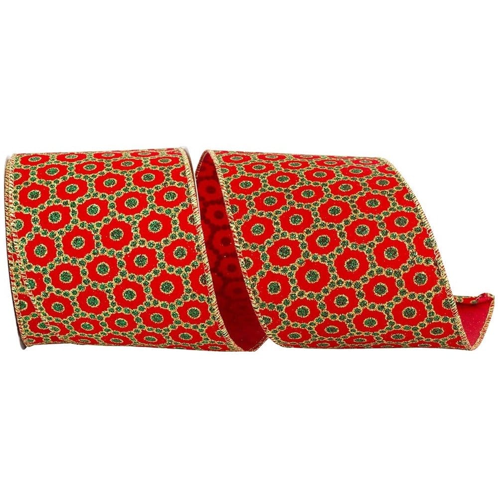 JAM Paper 4" x 10yd. Red & Green Rococo Christmas Wired Edge Ribbon
