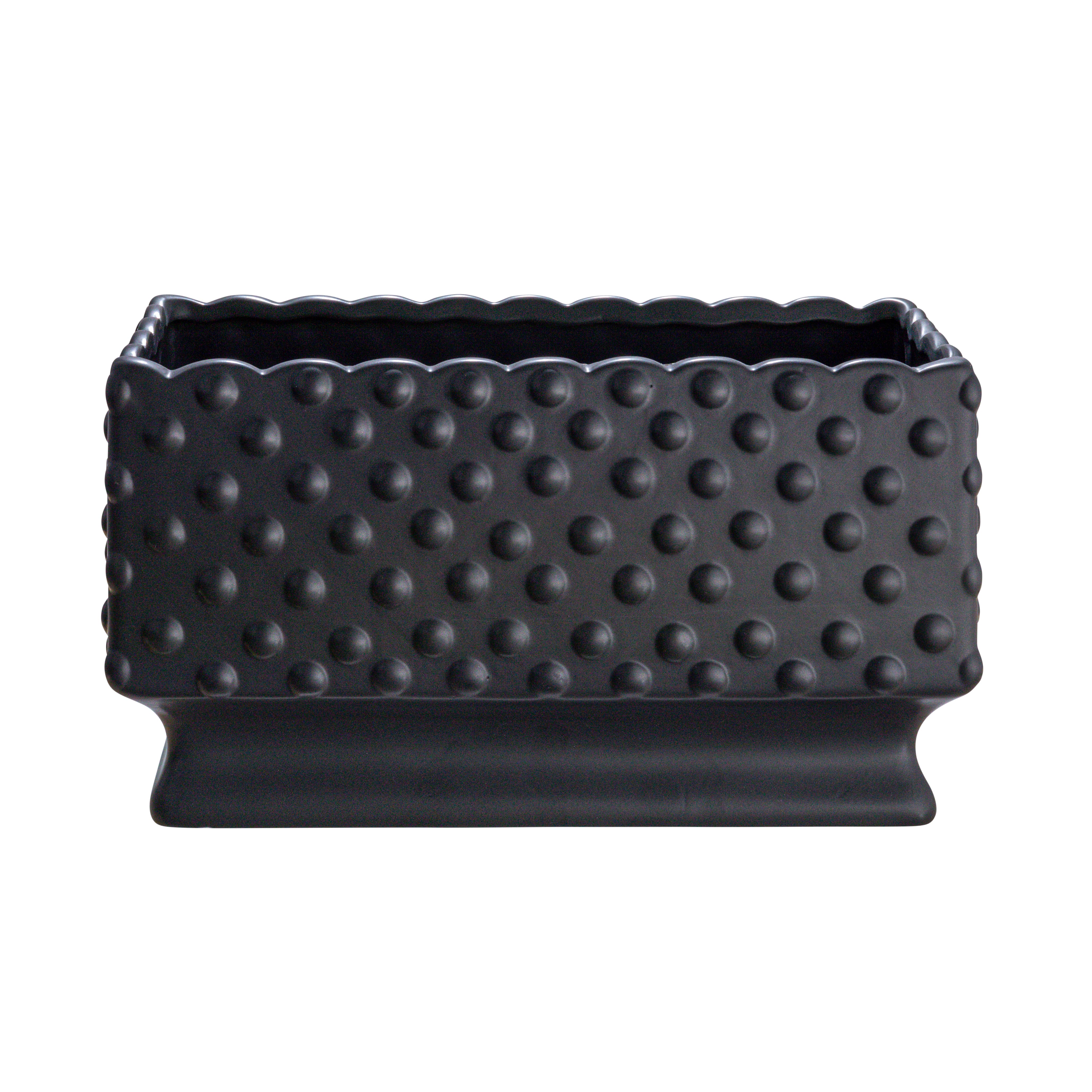 Hello Honey® 11" Black Ceramic Hobnail Planter with Scalloped Edge