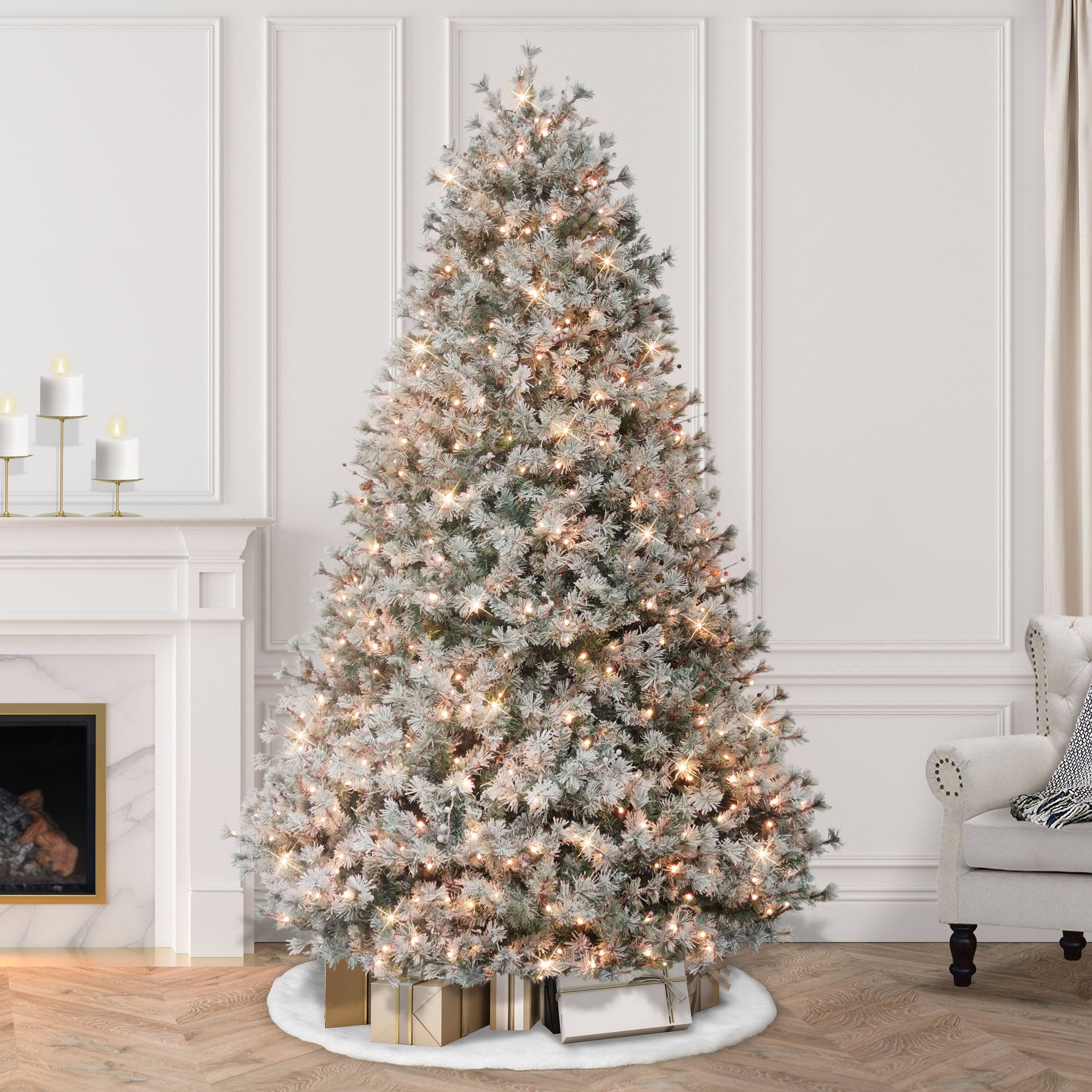 7.5ft. Pre-Lit Flocked Idaho Spruce Artificial Christmas Tree, Warm White Lights