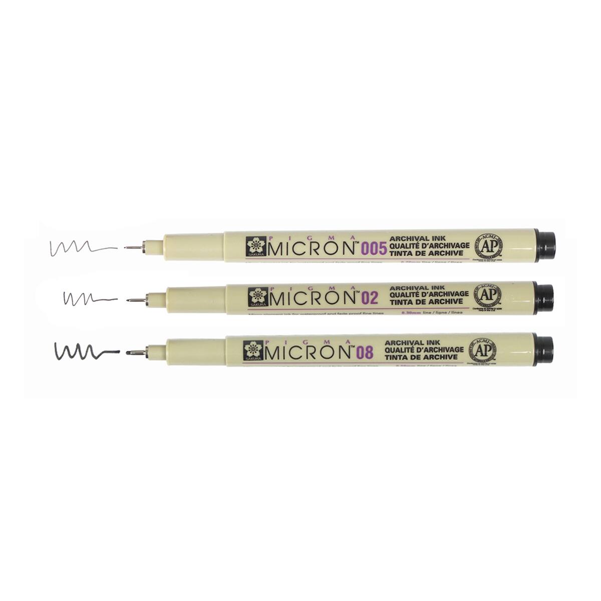 Pigma® Micron® Assorted Fine Tip Black Pens, 3 Pack