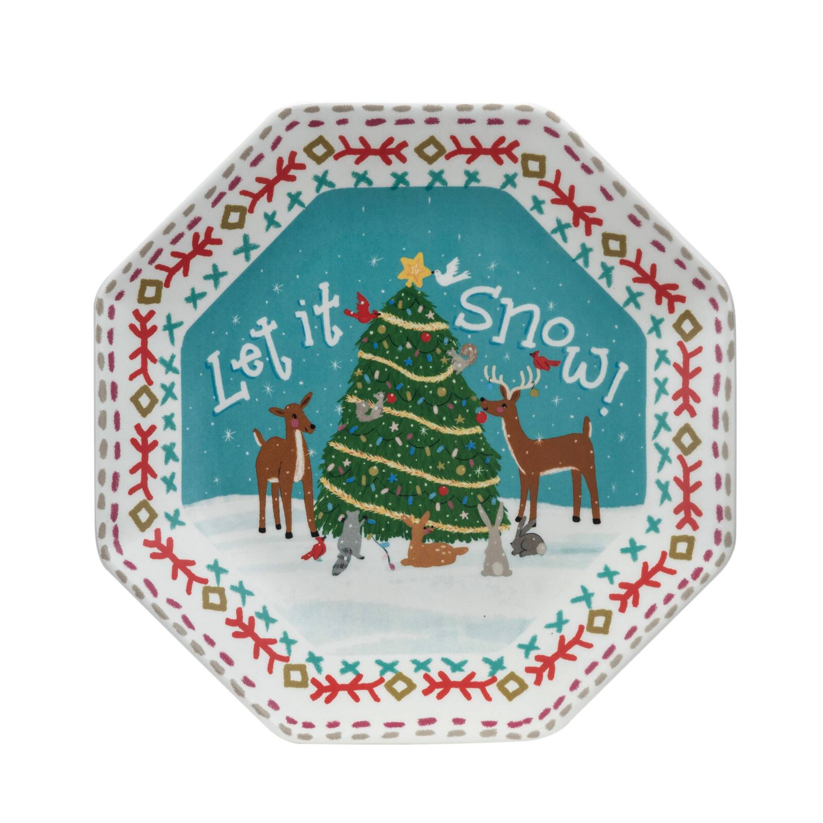 Hello Honey® 8" Let It Snow Ceramic Octagon Plate