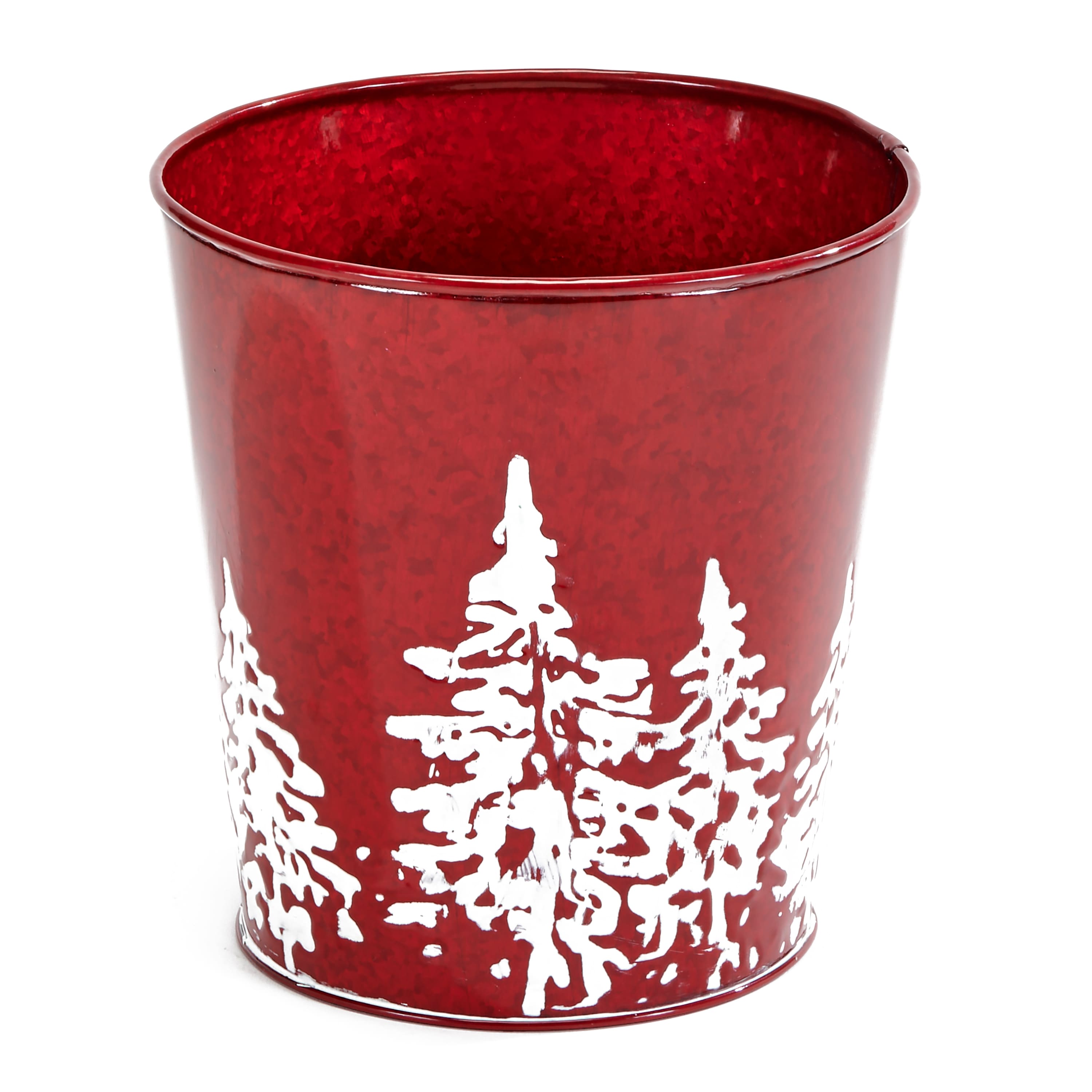 Red & White Christmas Planter Bucket with Tree Design, 2ct.