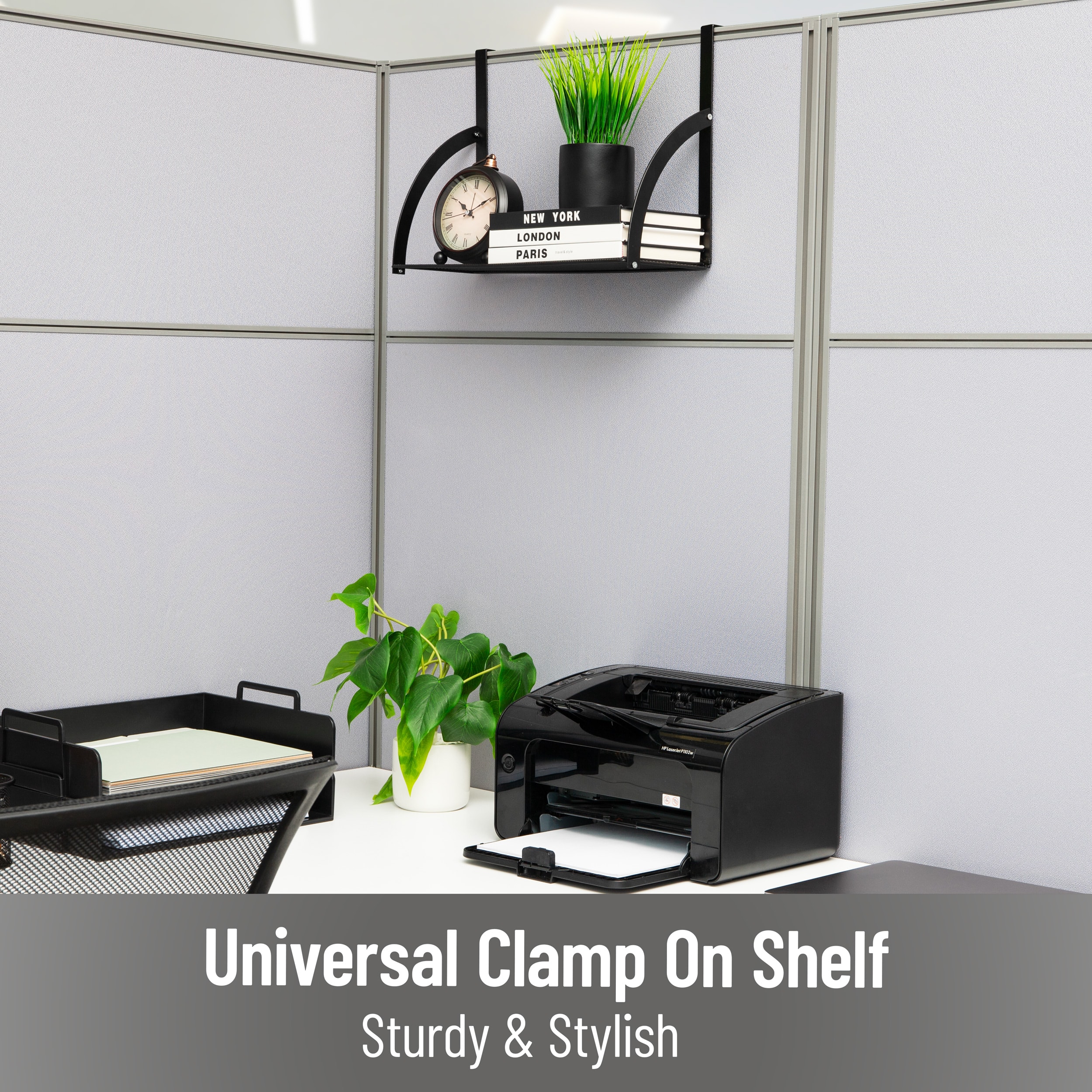 Mind Reader Hanging Cubicle Shelf Organizer Metal, Black