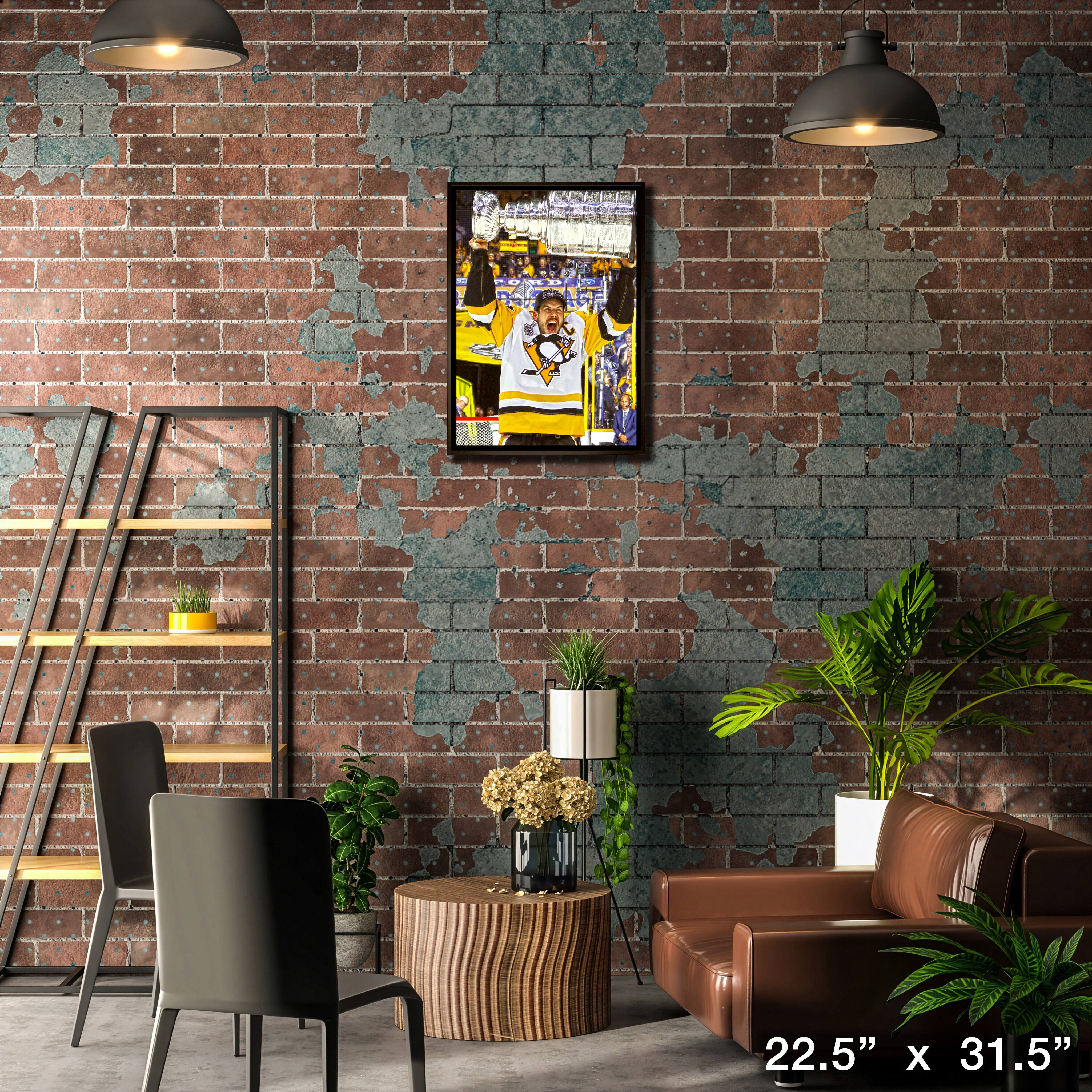 Sidney Crosby Pittsburgh Penguins Framed 20" x 29" Raising Stanley Cup Canvas 22.5" x 31.5"