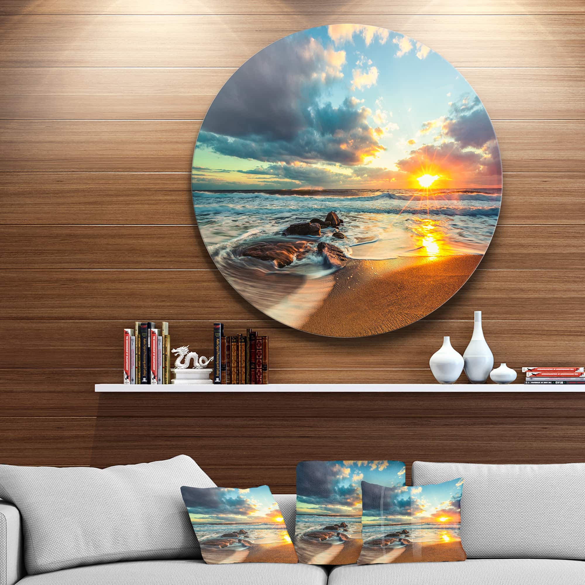Designart - Beautiful Cloudscape over the Sea' Beach Metal Circle Wall Art