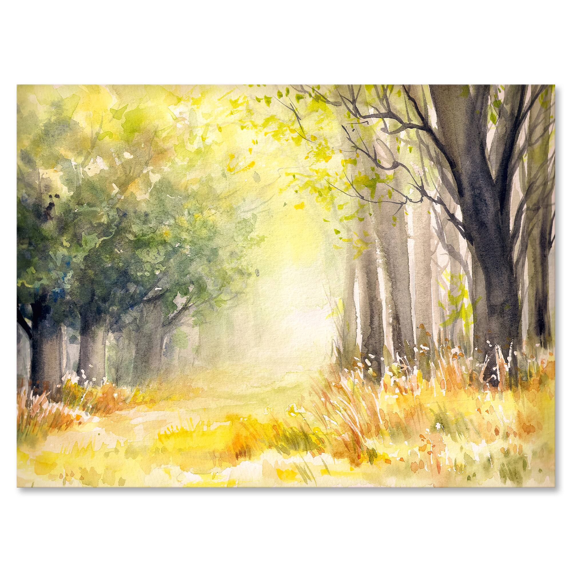 Designart - Bright Sunshine Through The Forest Trees IV - Traditional Canvas Wall Art Print