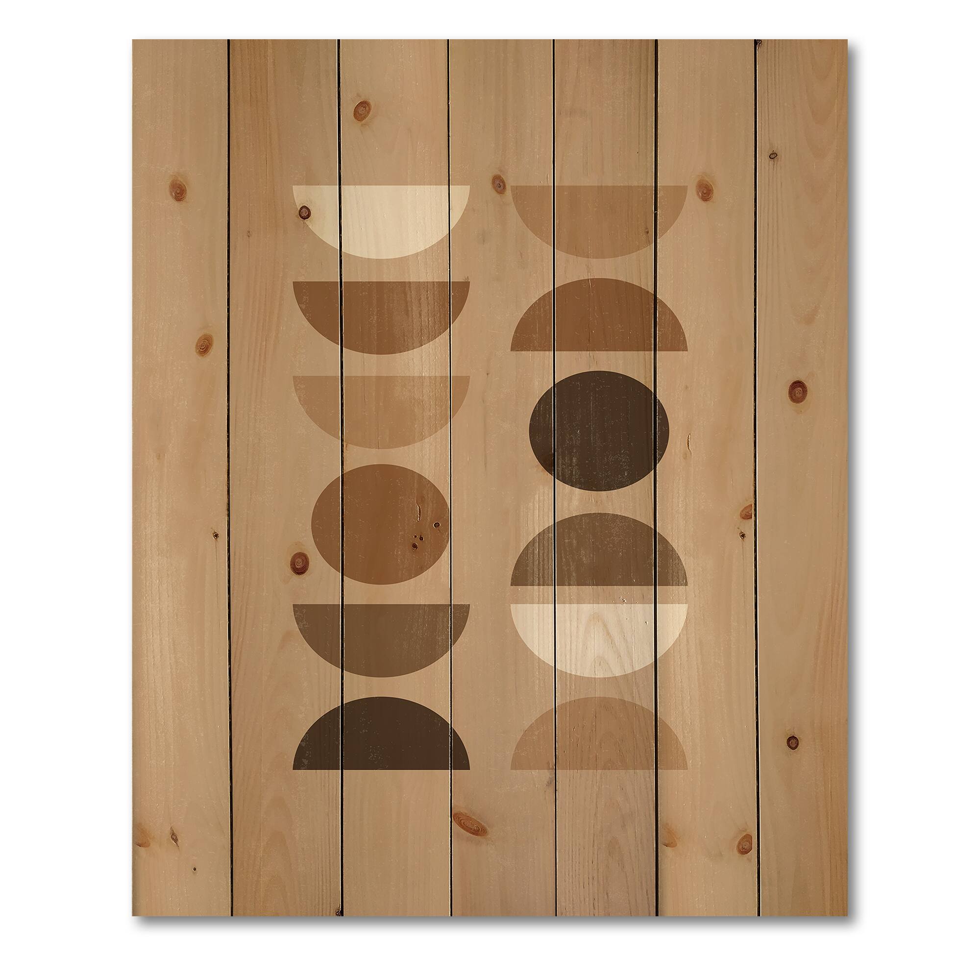 Designart - Abstract Sun Moon Geometric Print II - Modern Print on Natural Pine Wood