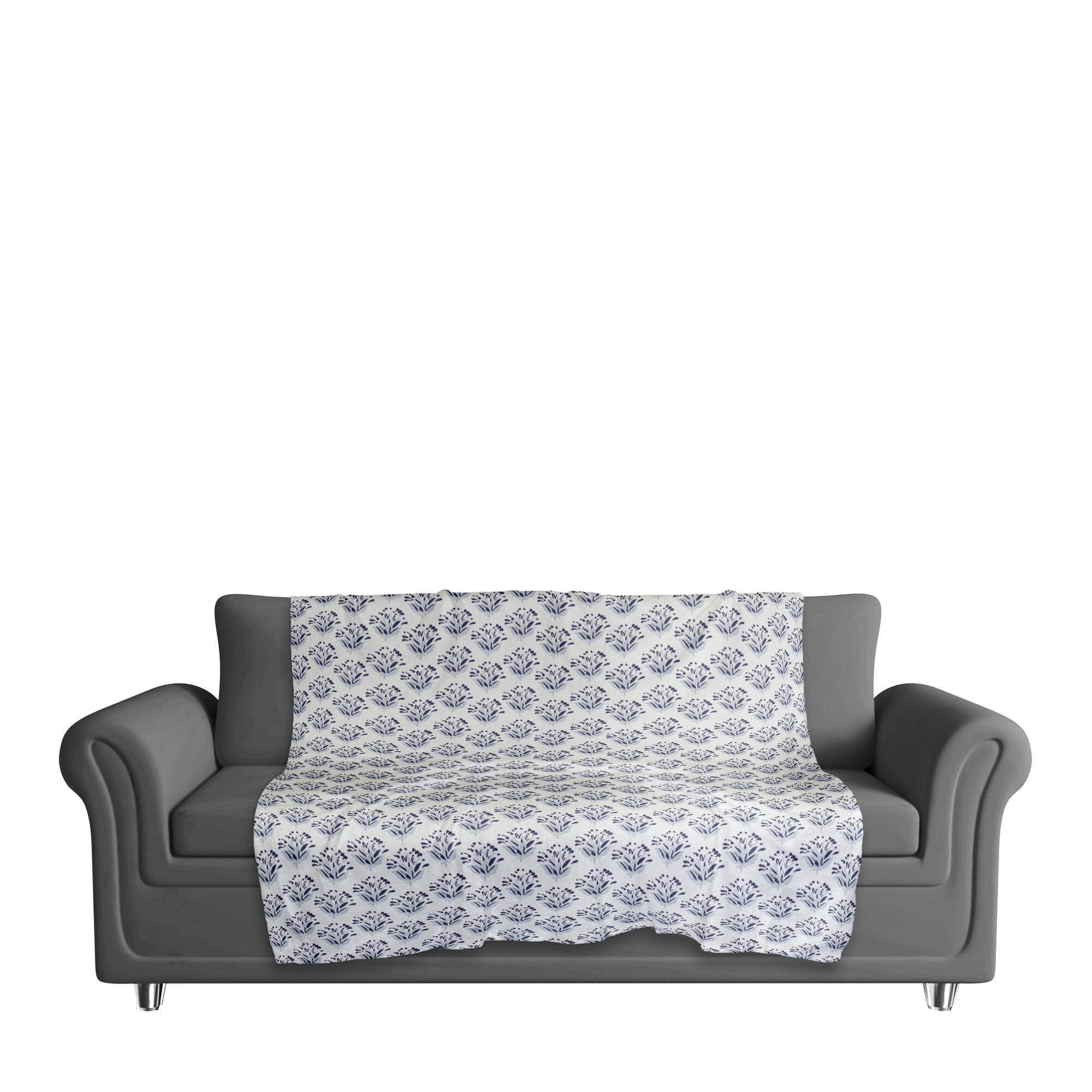 Blue Floral Sherpa Fleece Blanket