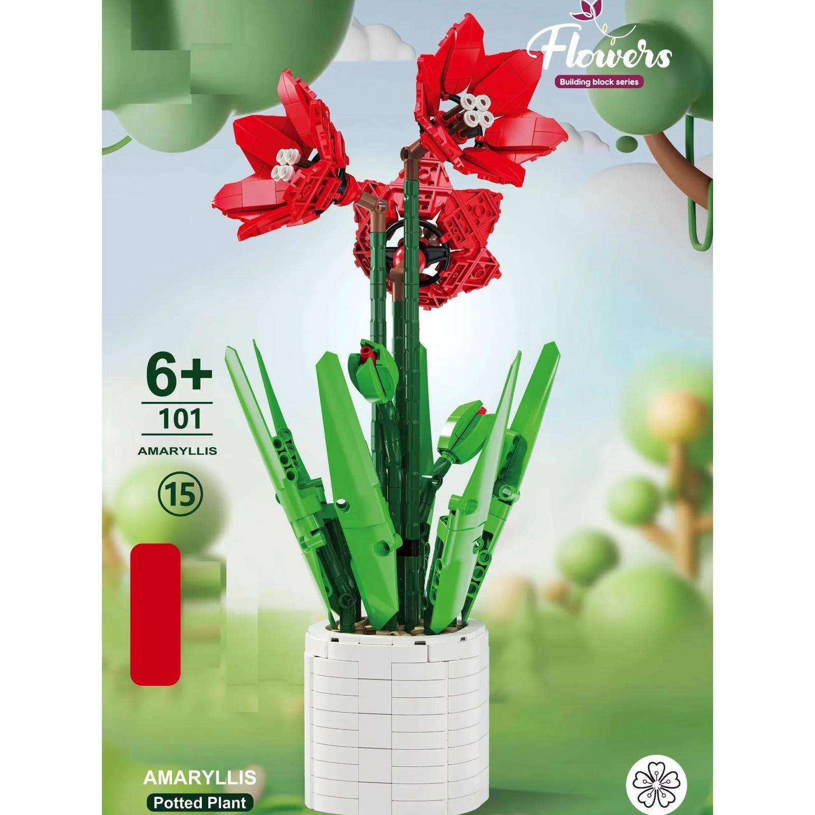 Wizardi Red Poppies Potted Flower Building Brick