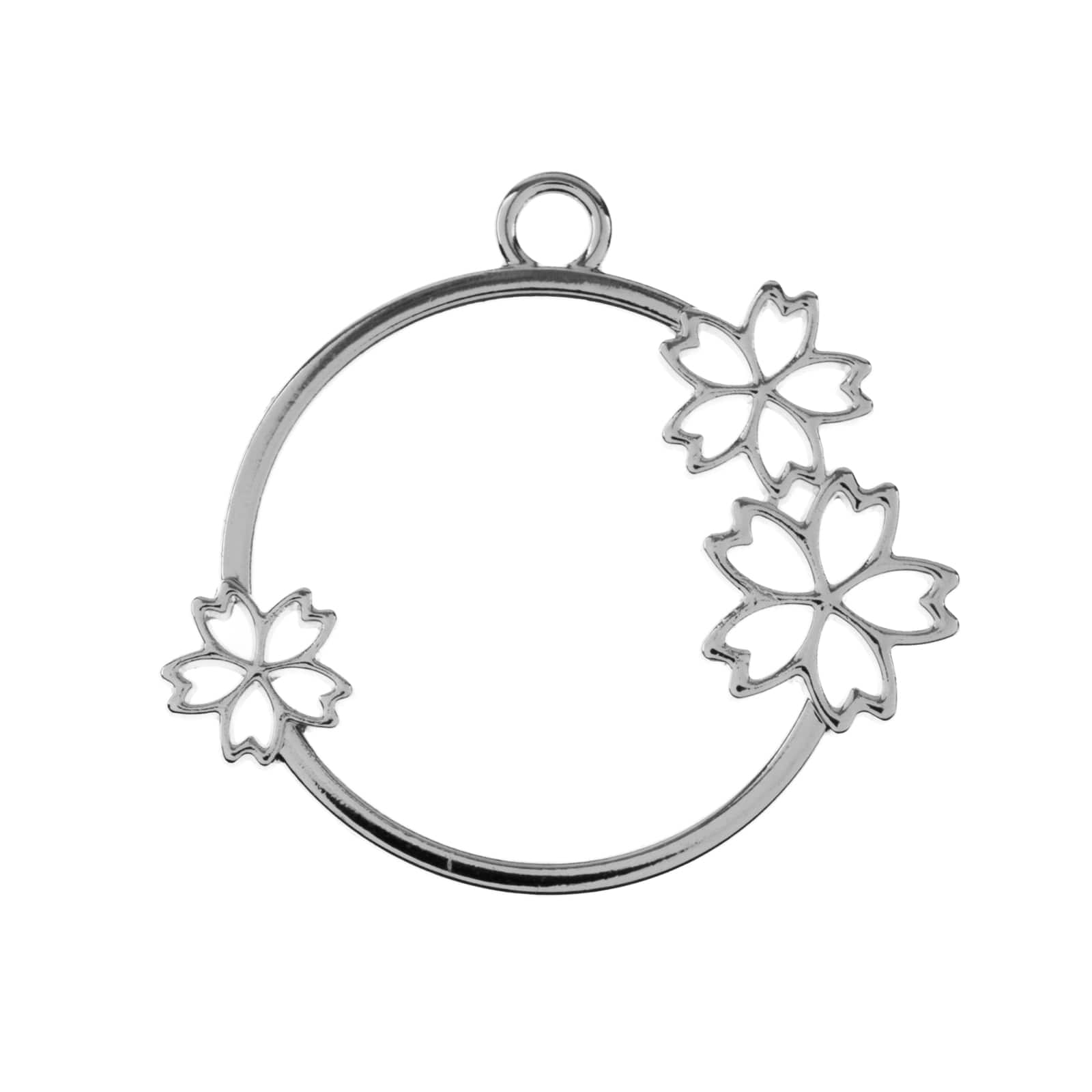 John Bead 36mm Silver Circle with Flowers Beadwork Pendants, 4ct.