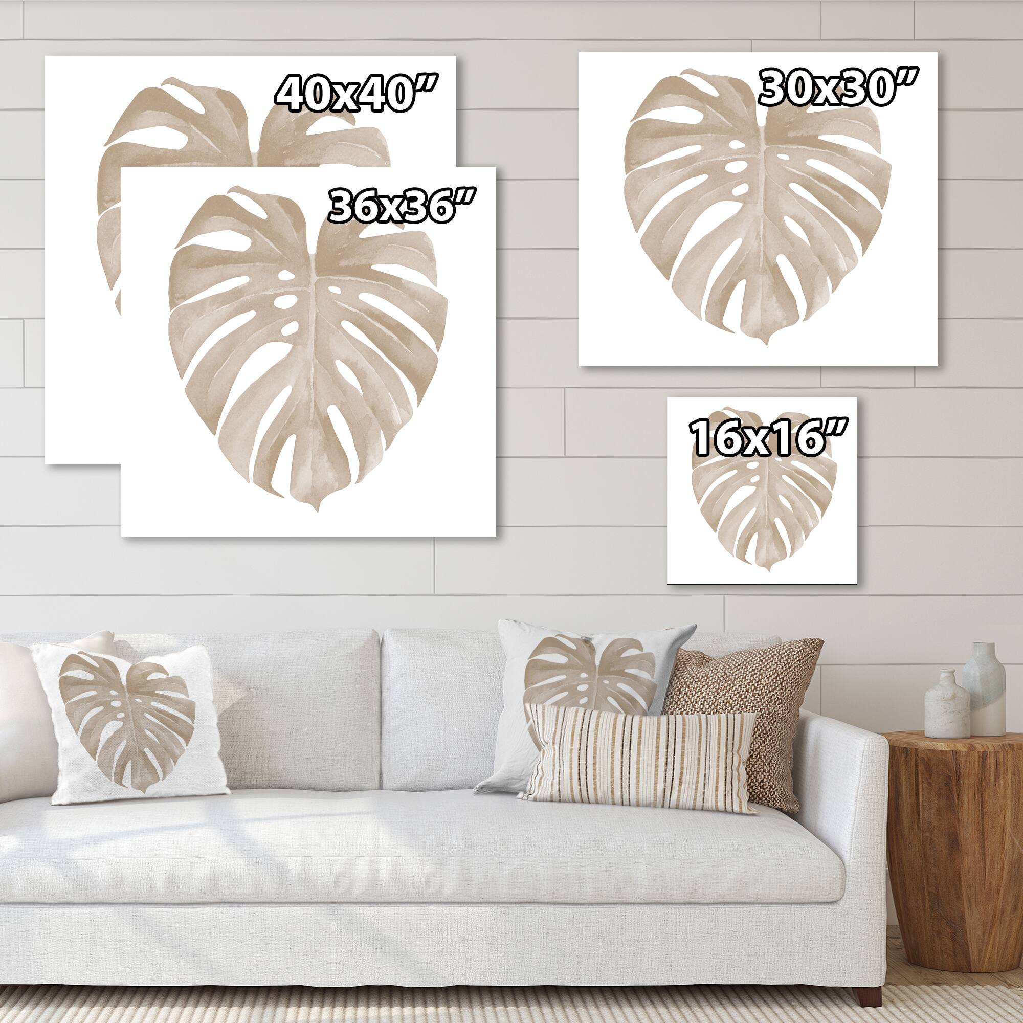 Designart - Ivory Pastel Monstera Heart Shaped Tropical Leaf