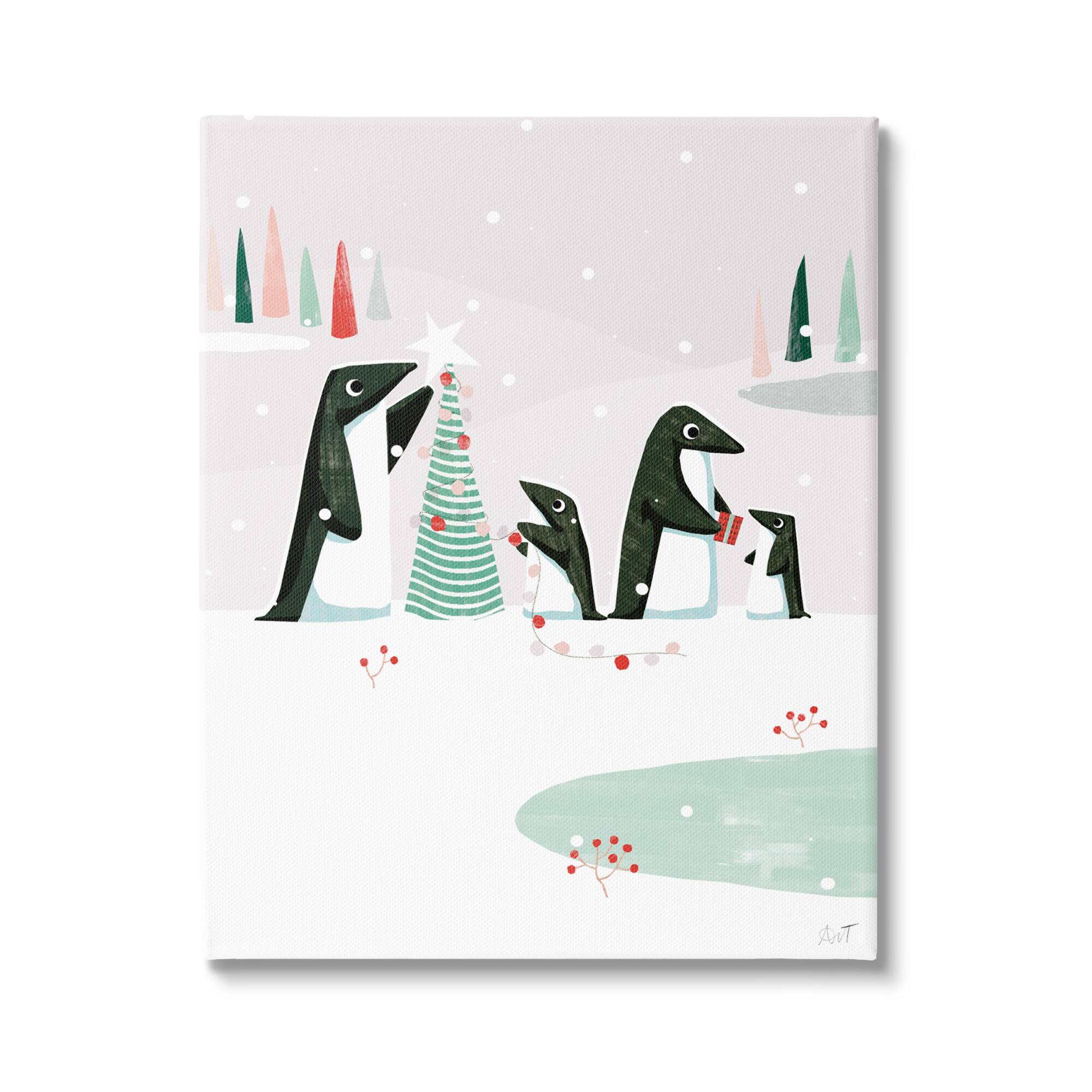 Stupell Industries Penguins Decorating Christmas Tree Canvas Wall Art