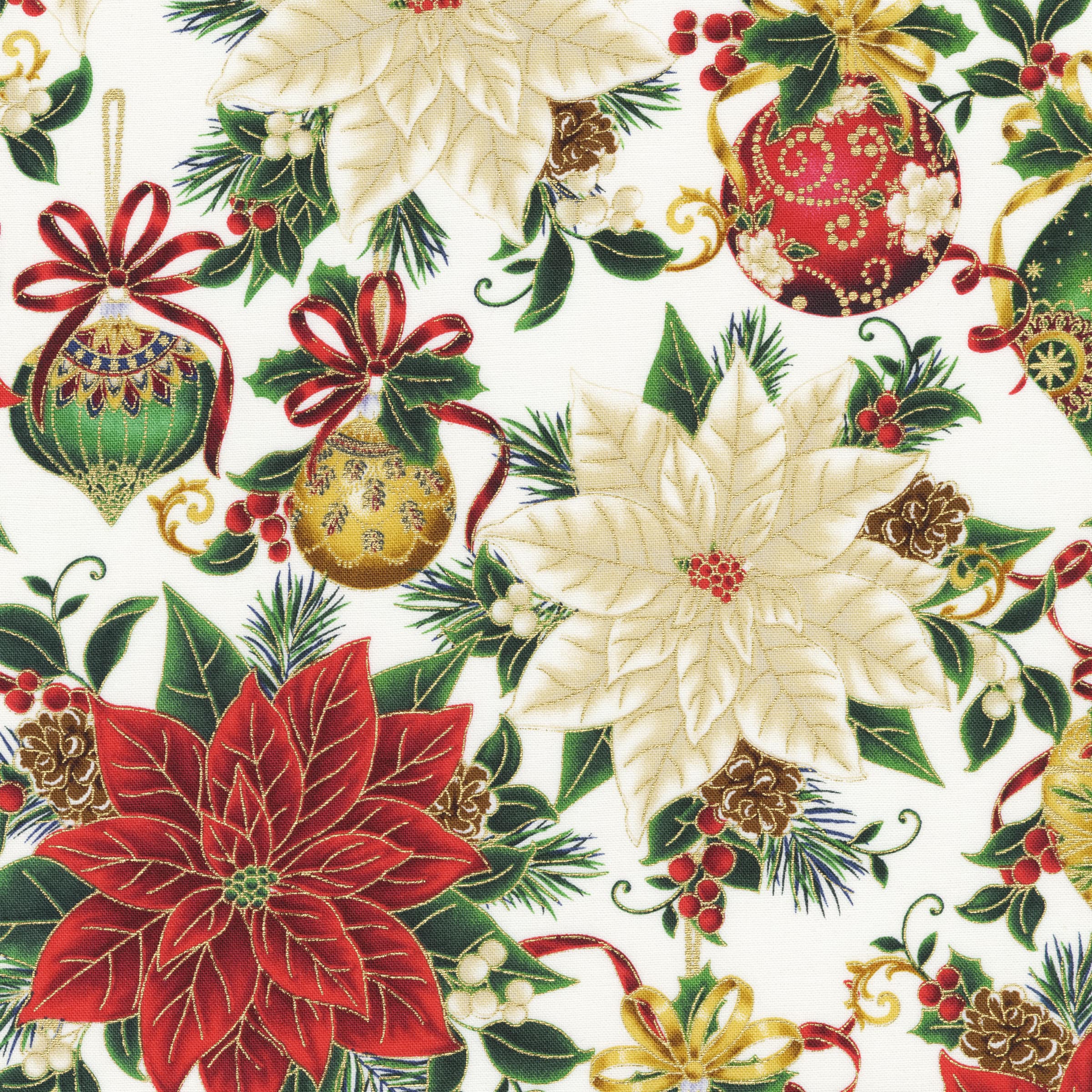 Robert Kaufman Christmas Splendor Poinsettias Cotton Quilting Fabric