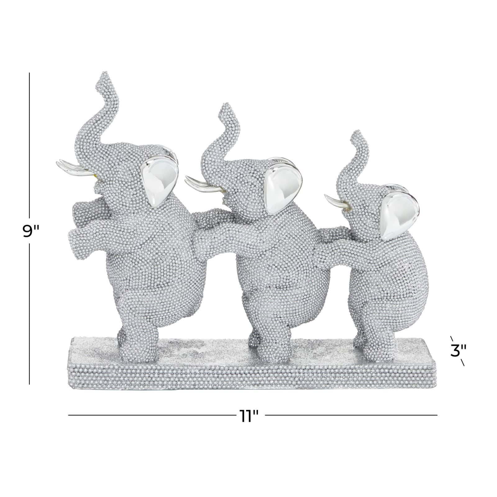 11" Silver Glam Elephants Sculpture