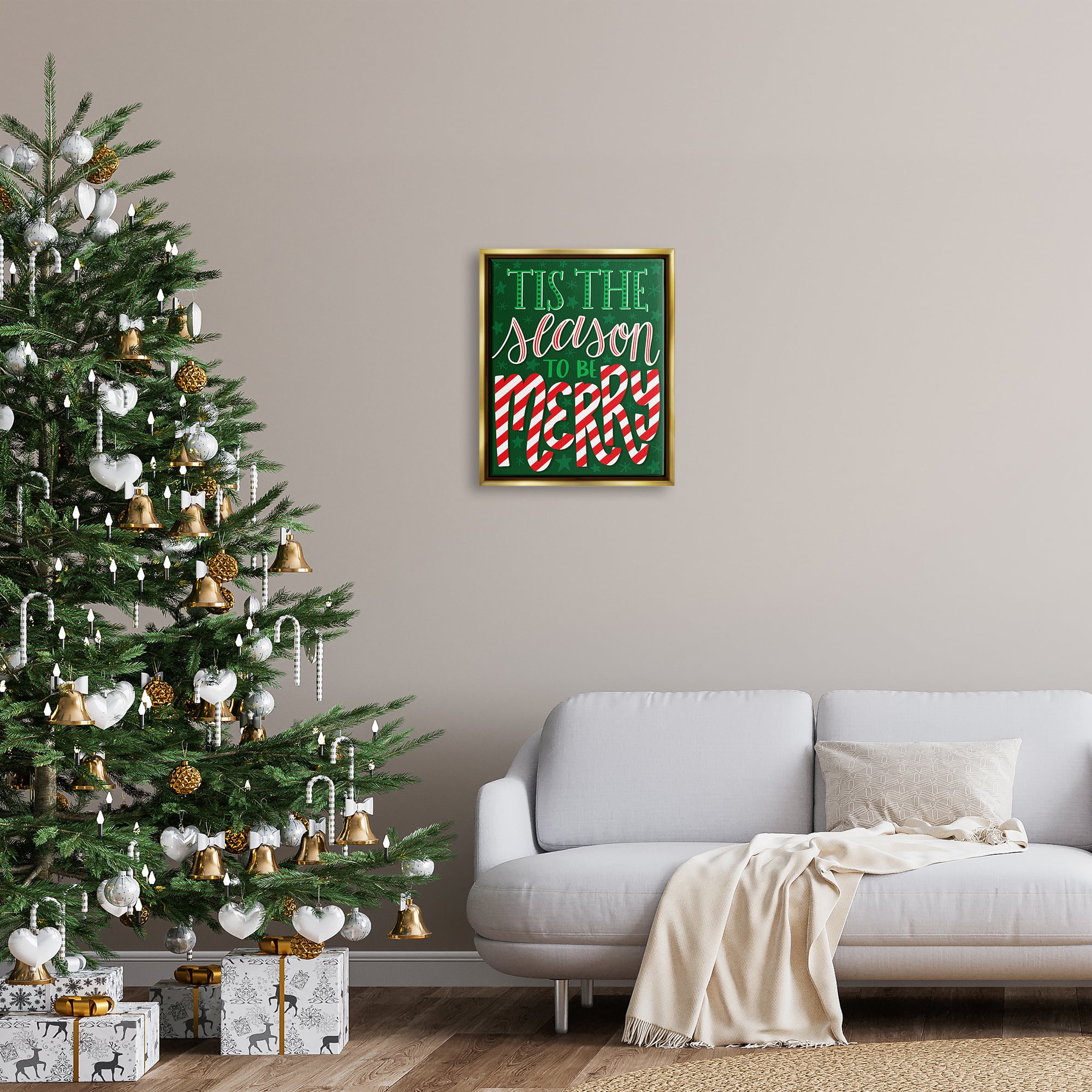 Stupell Industries Tis The Season To Be Merry Patterned Framed Floater Canvas Wall Art