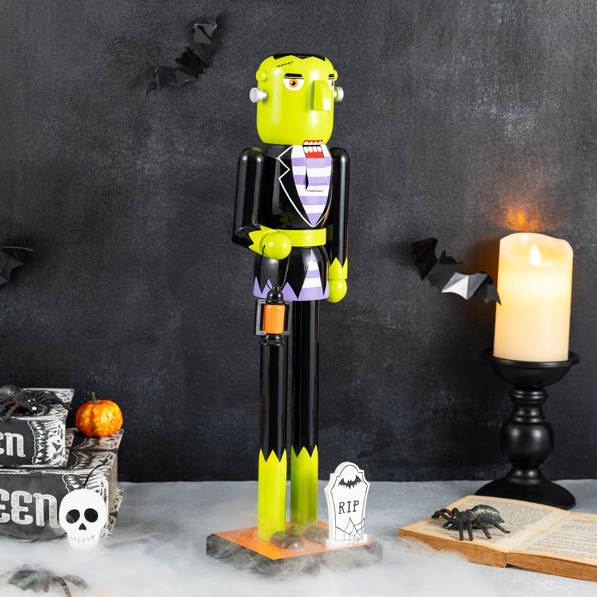 Glitzhome® 18" Halloween Wood Frankenstein with Ornament Nutcracker