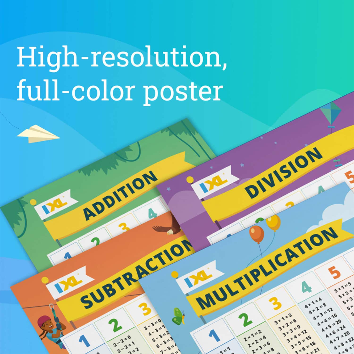 IXL Math Posters Multiplication, Division, Addition, & Subtraction, 4ct.