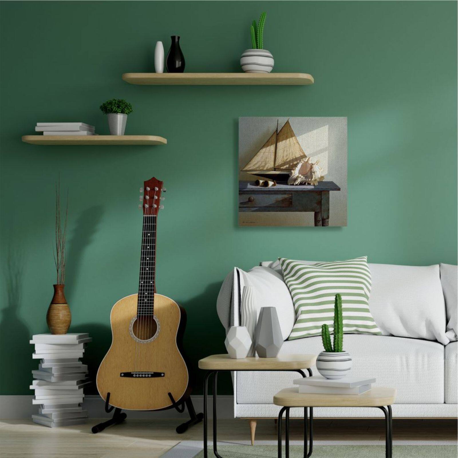 Stupell Industries Sailboat Model & Conch Shell Life Canvas Wall Art