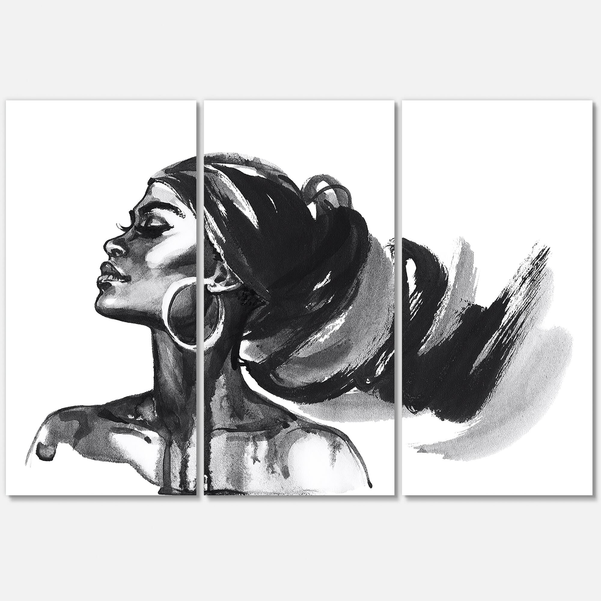 Designart - Monochrome Portrait of African American Woman IV - Modern Canvas Wall Art Print