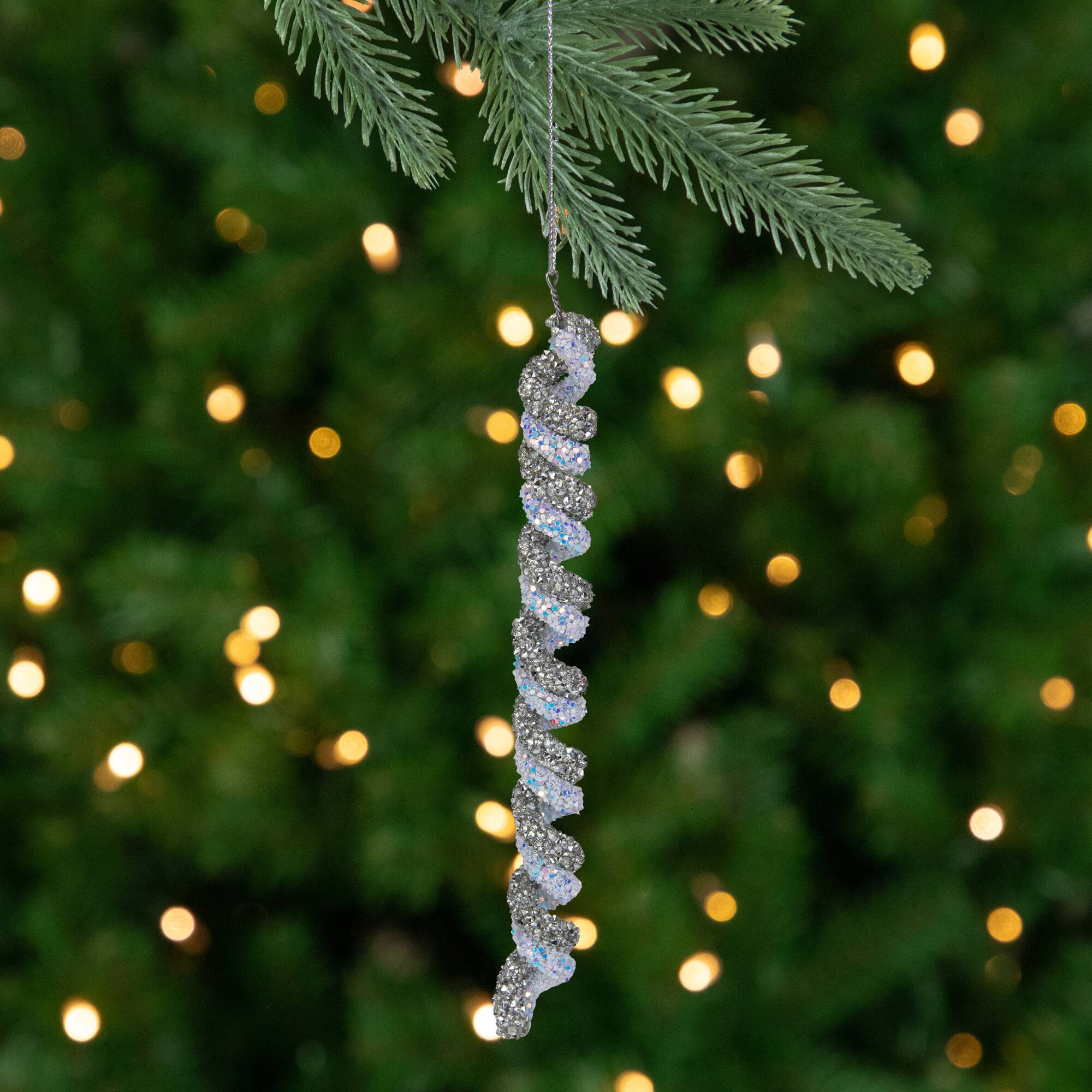 Glitter Spiral Twist Icicle Christmas Ornament - 7" - Silver and Blue