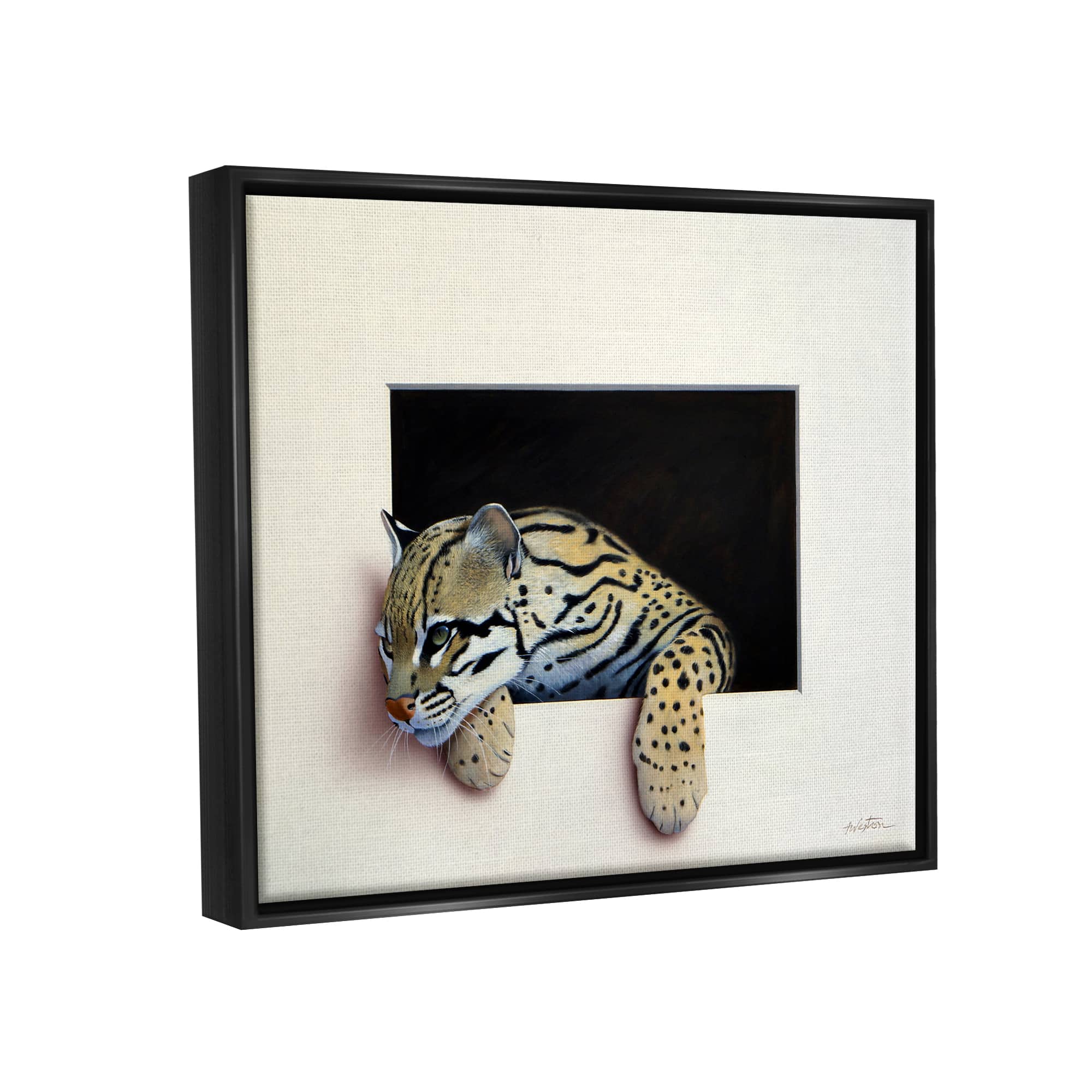Stupell Industries Wildlife Ocelot Resting Paws Cutout Illusion Framed Floater Canvas Wall Art