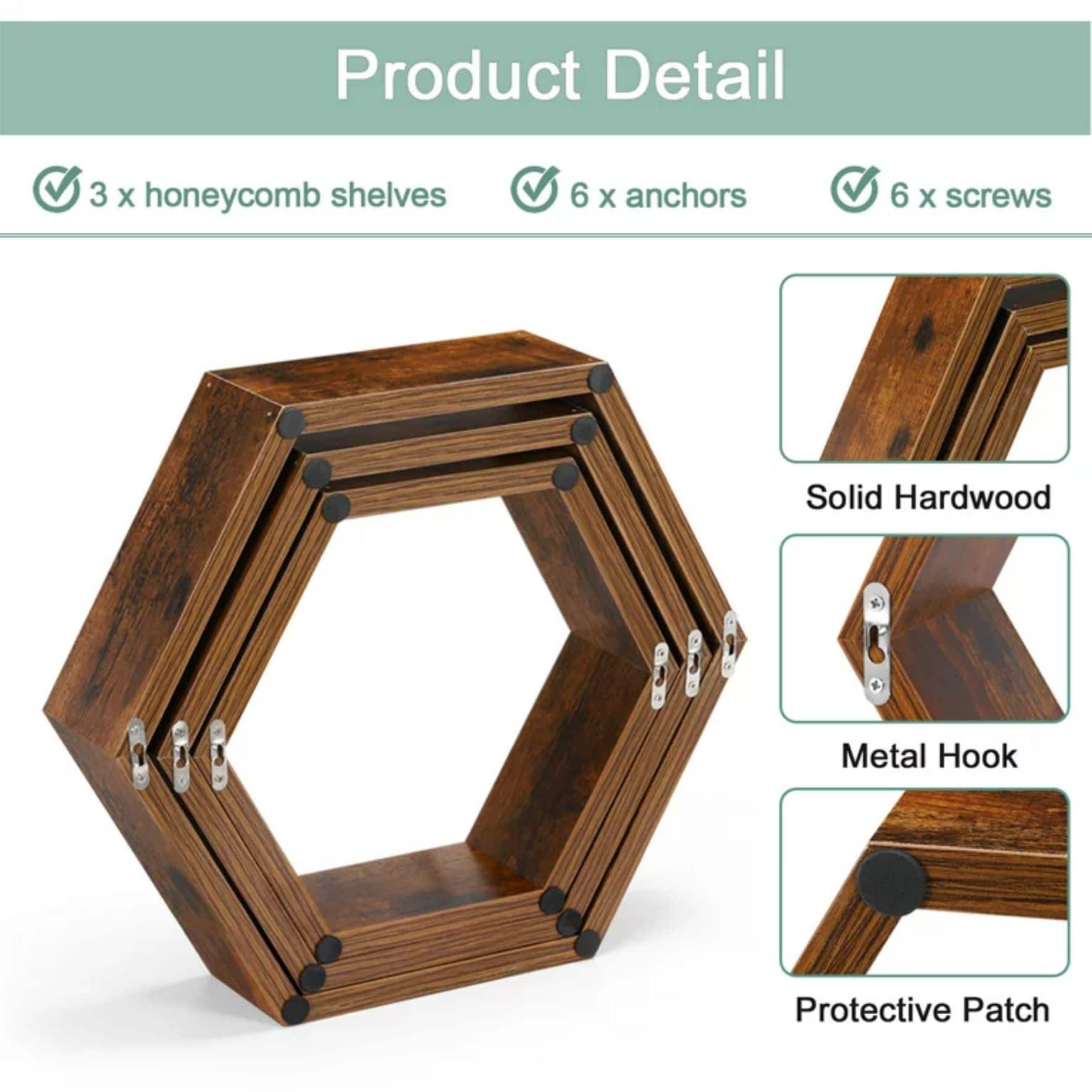 NEX™ Burnt Brown Wood Floating Shelf Set