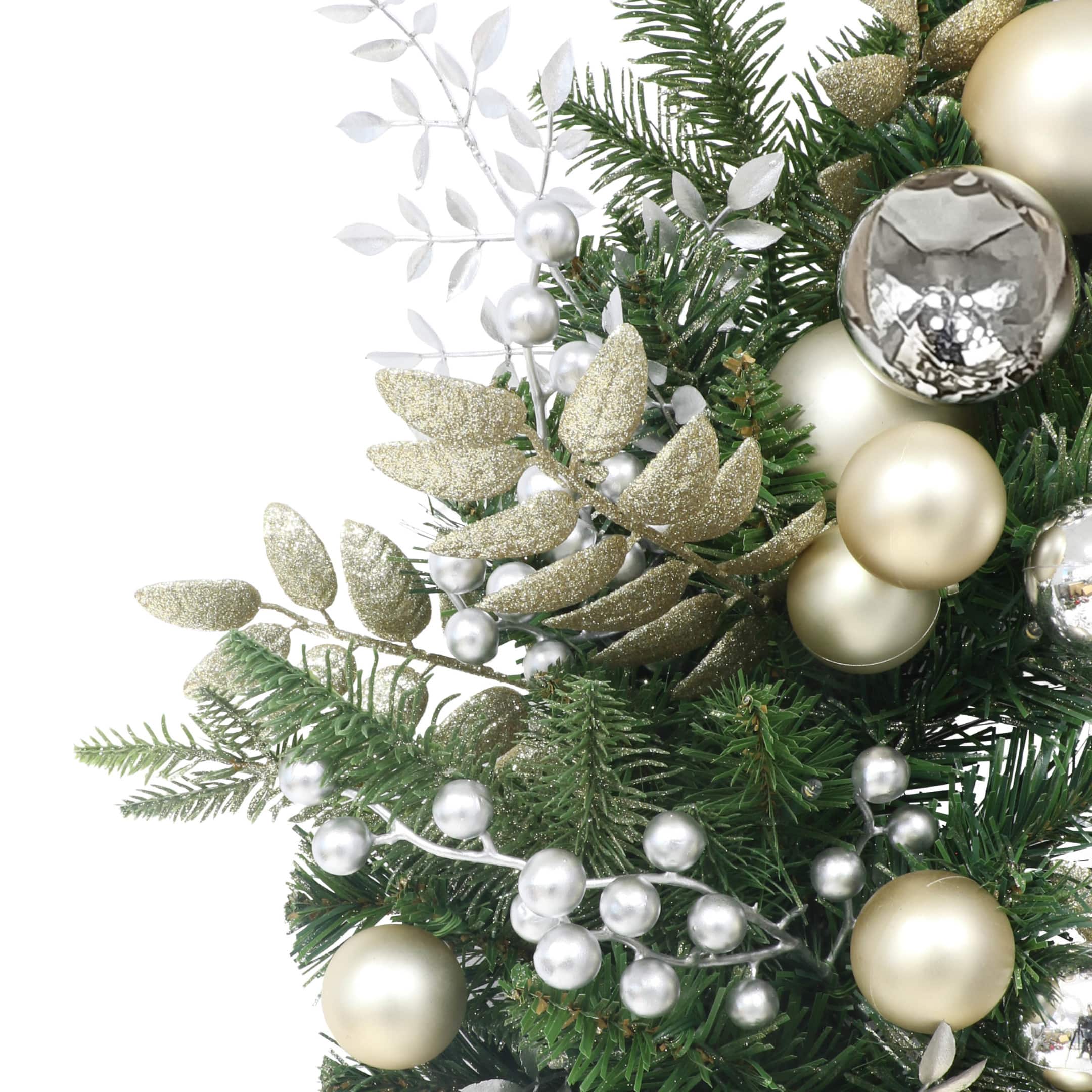 26" Battery-Operated Pre-Lit Decorated Artificial Wreath with Gold Bow