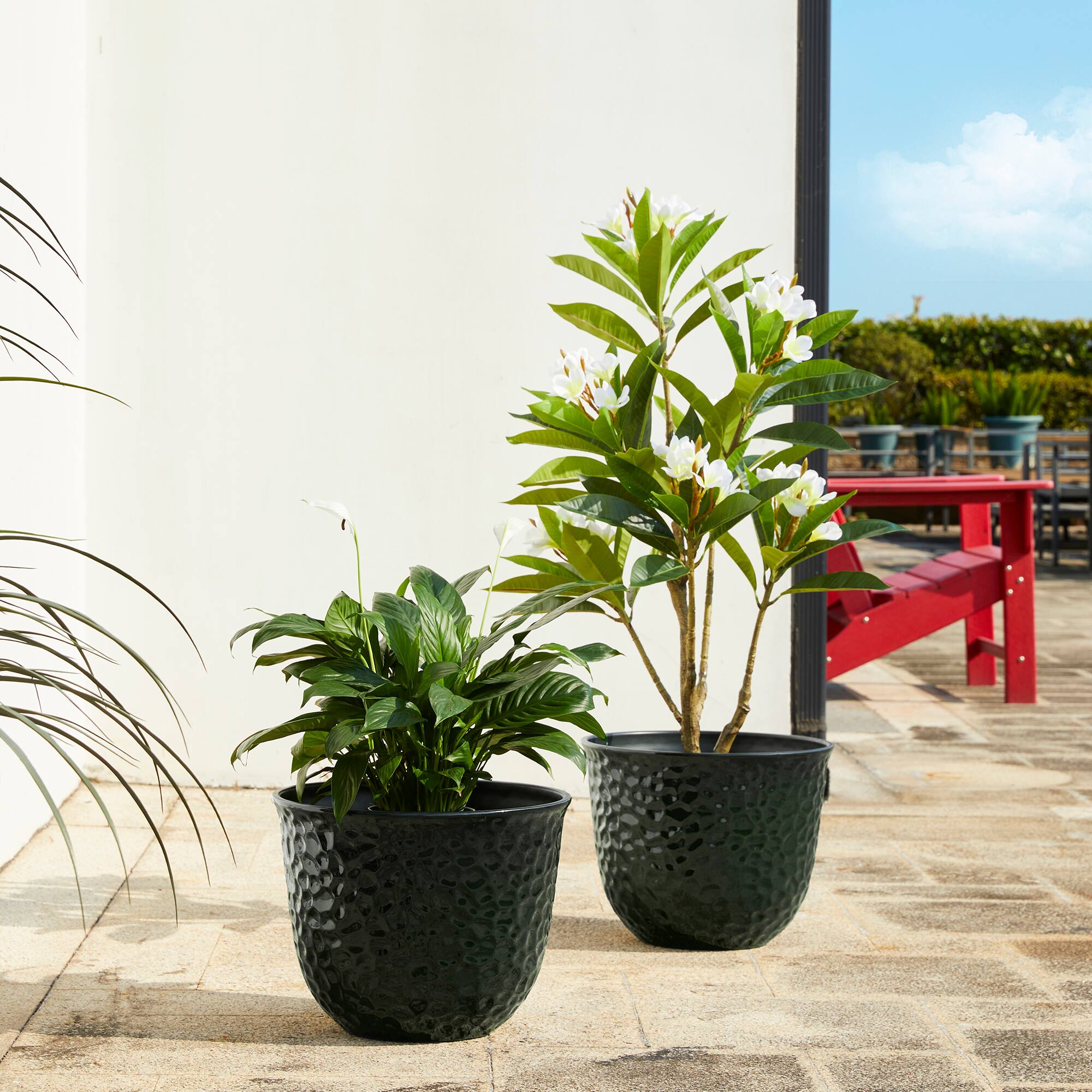 Glitzhome® 15.25" Honeycomb Textured Green Faux Ceramic Plastic Planters, 2ct.