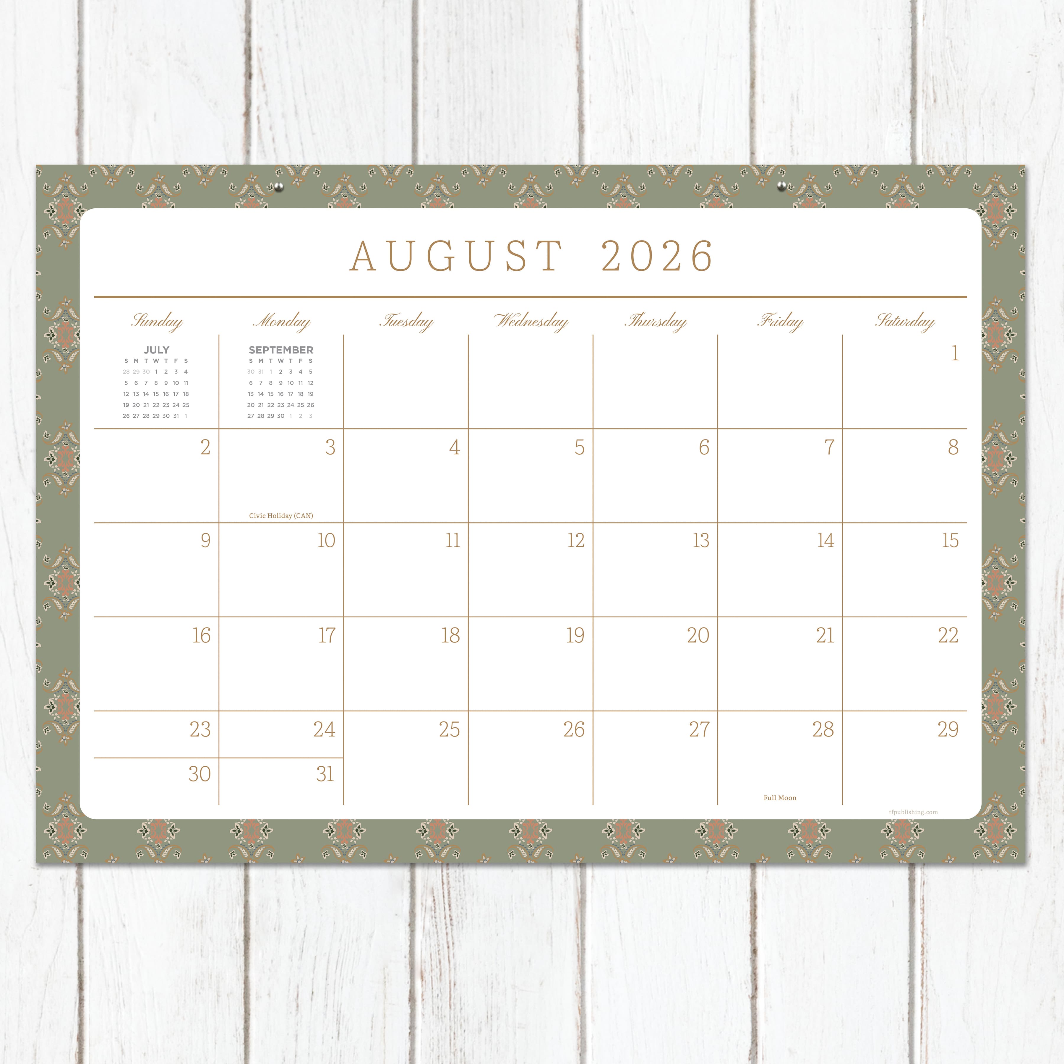 TF Publishing 2026-27 Artisan Legacy Desk Pad Monthly Blotter Calendar