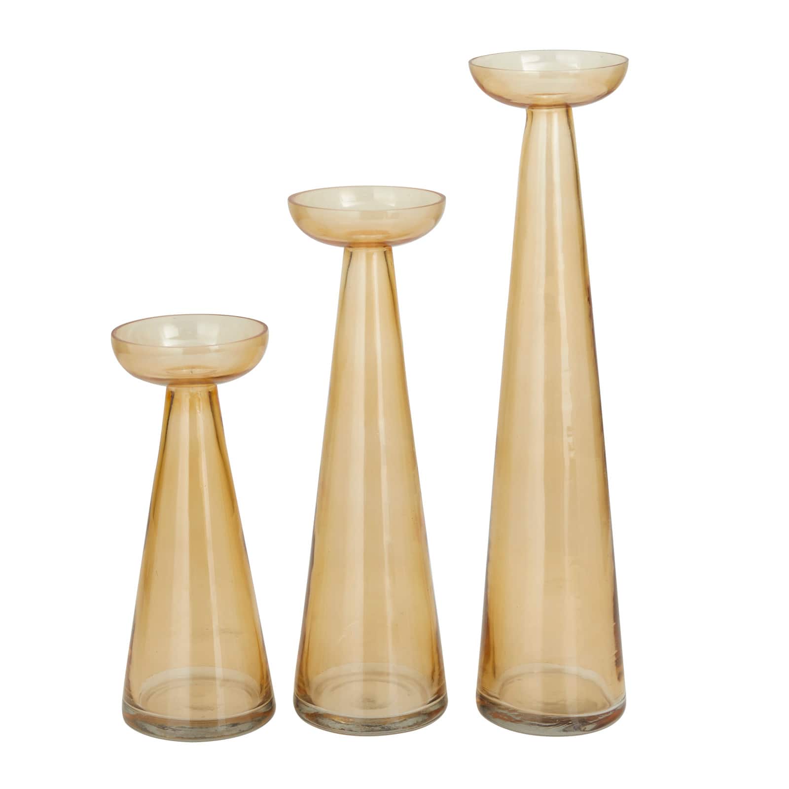 Set of 3 Gold Glass Contemporary Candle Holder, 3" x 3" x 3"