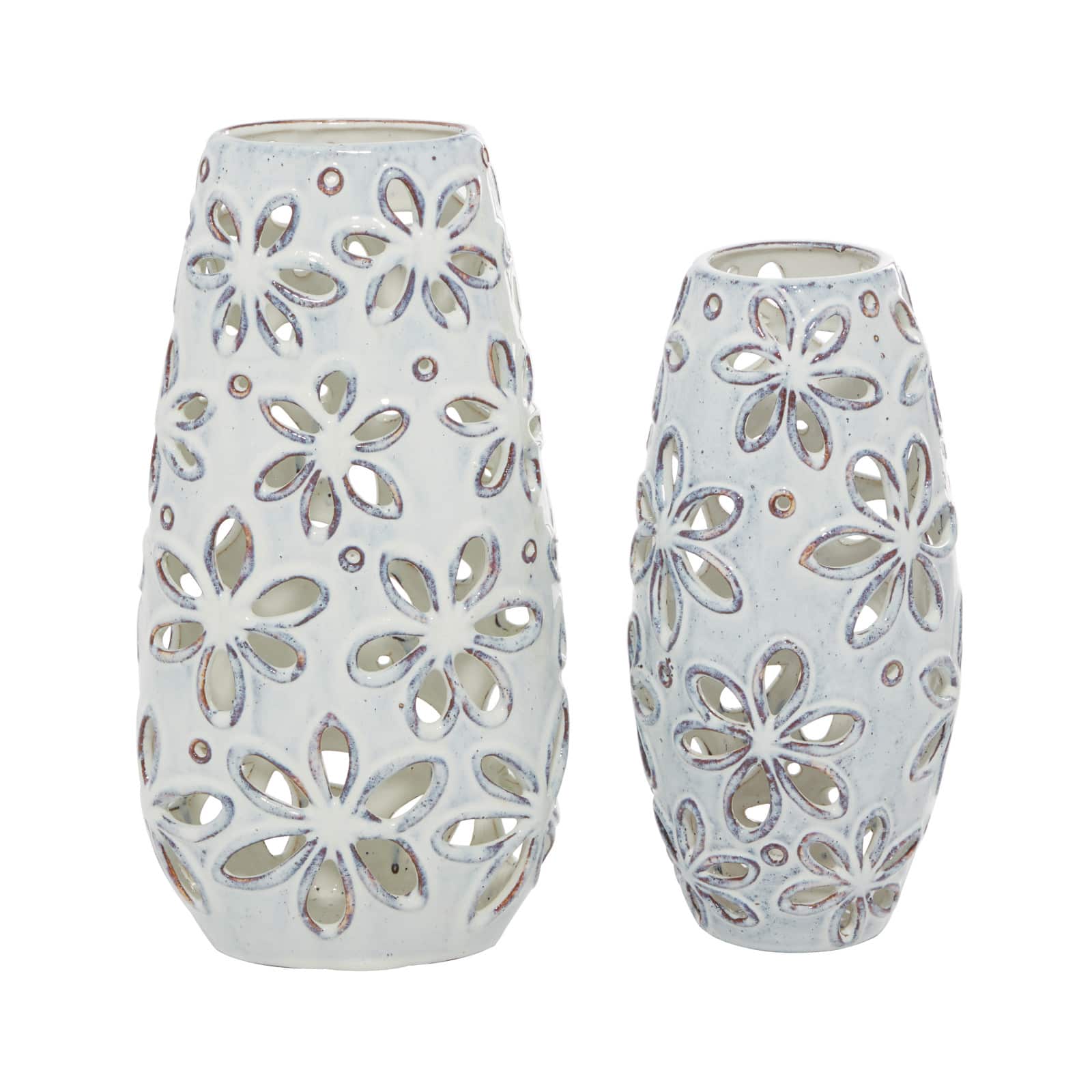Set of 2 White Ceramic Farmhouse Vase 14", 11"