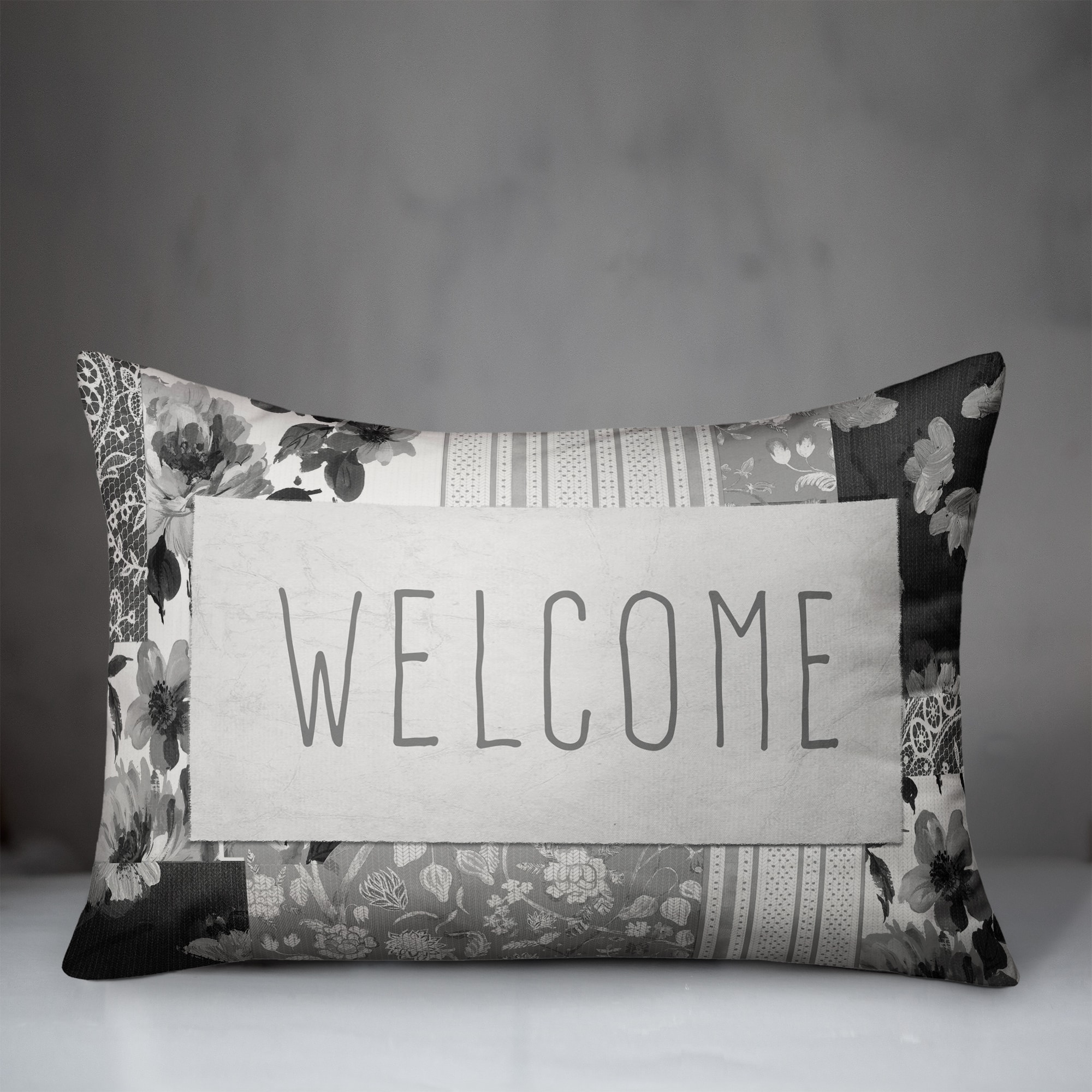 Spring Floral Patchwork Pillow 14" x 20" Throw Pillow
