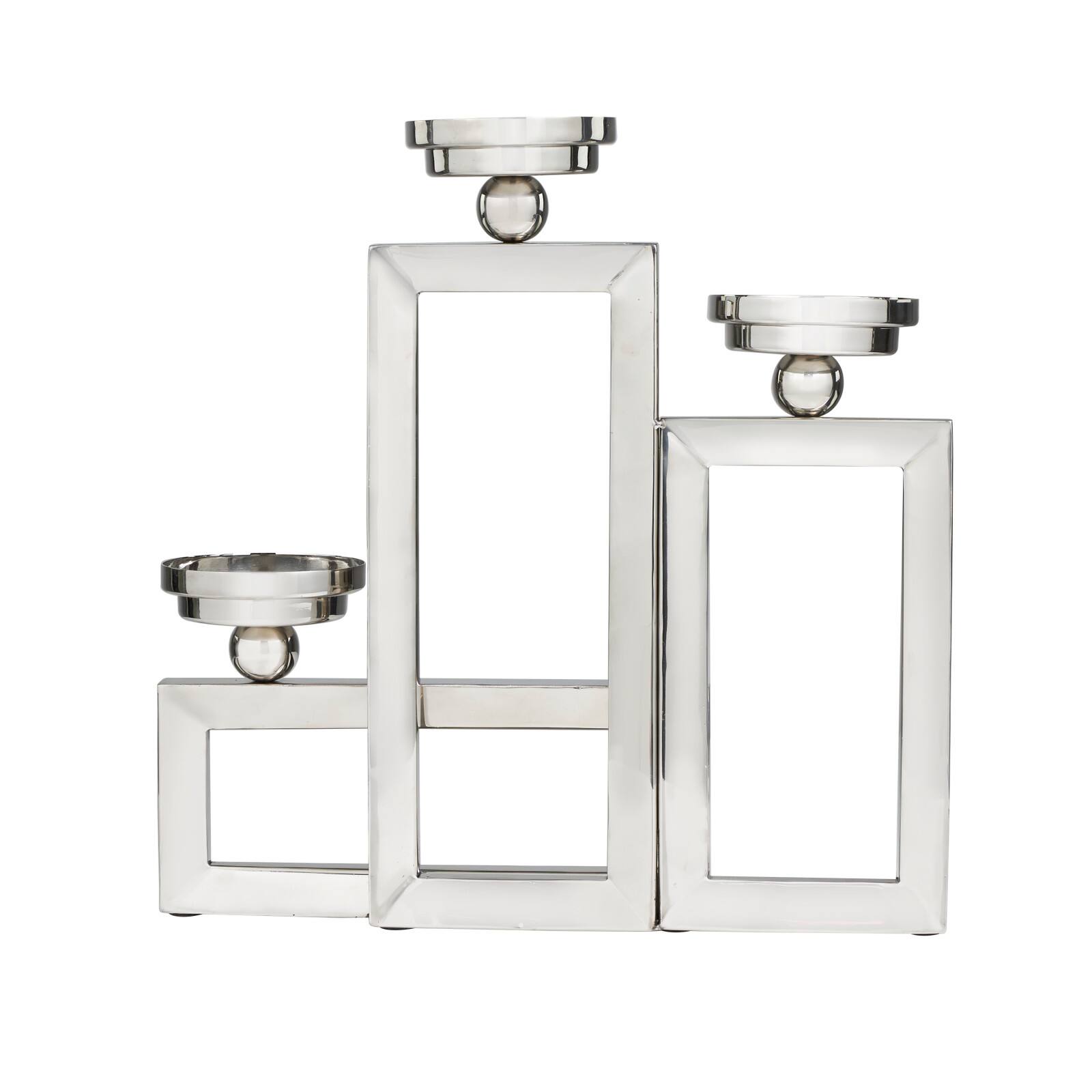 16" Silver Stainless Steel Rectangular Candelabra