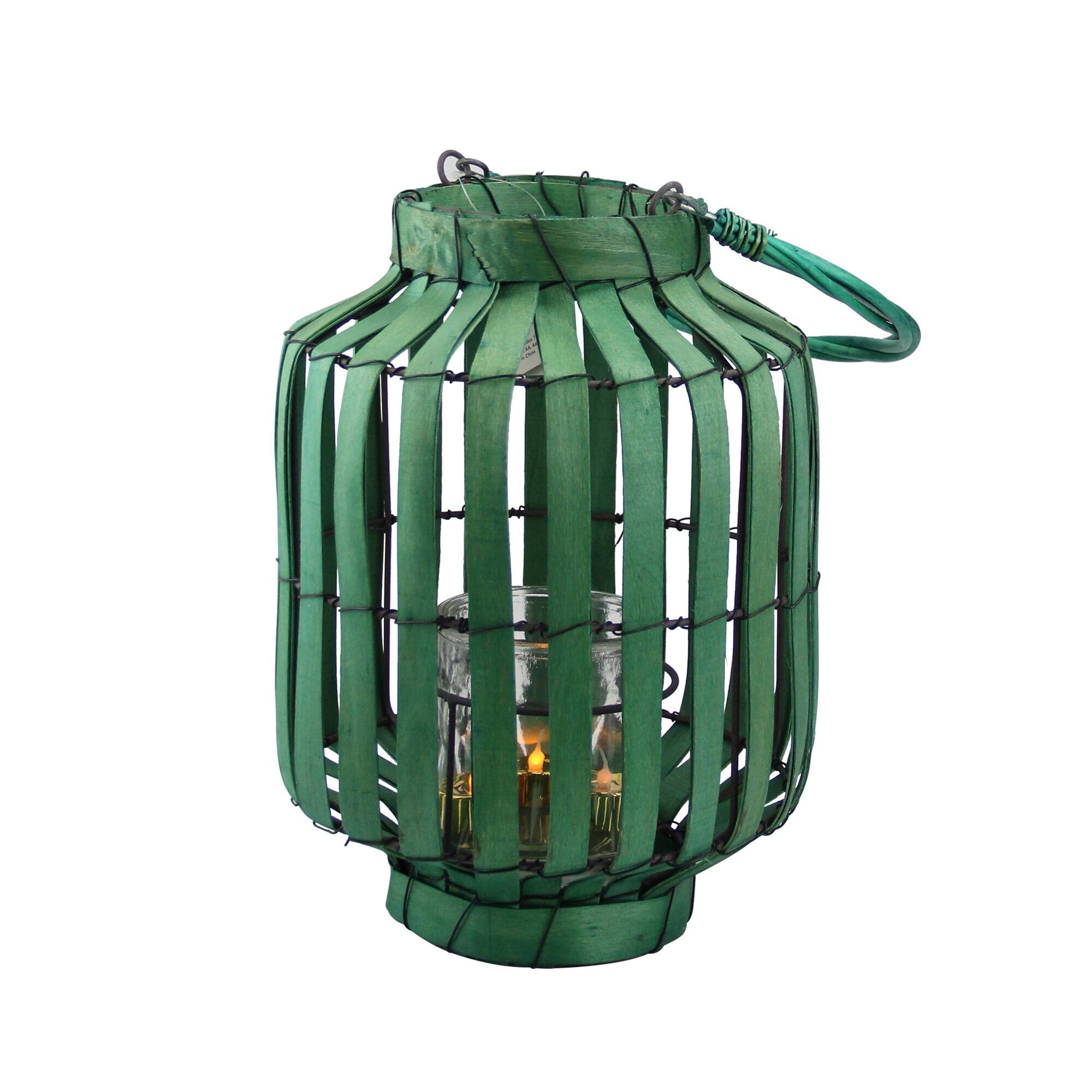 20" Tropicalia Tiki Bar Votive Candle Holder Lantern, Green