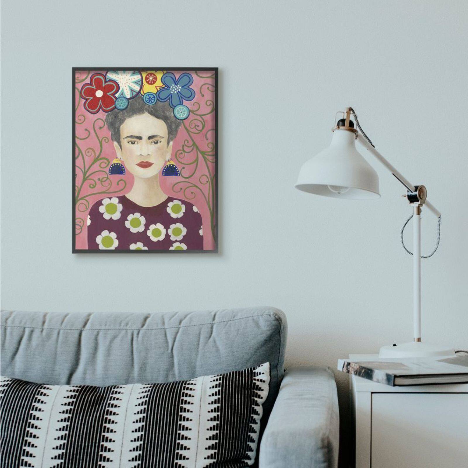 Stupell Industries Pink Frida Fashion Painting with Black Frame Wall Accent