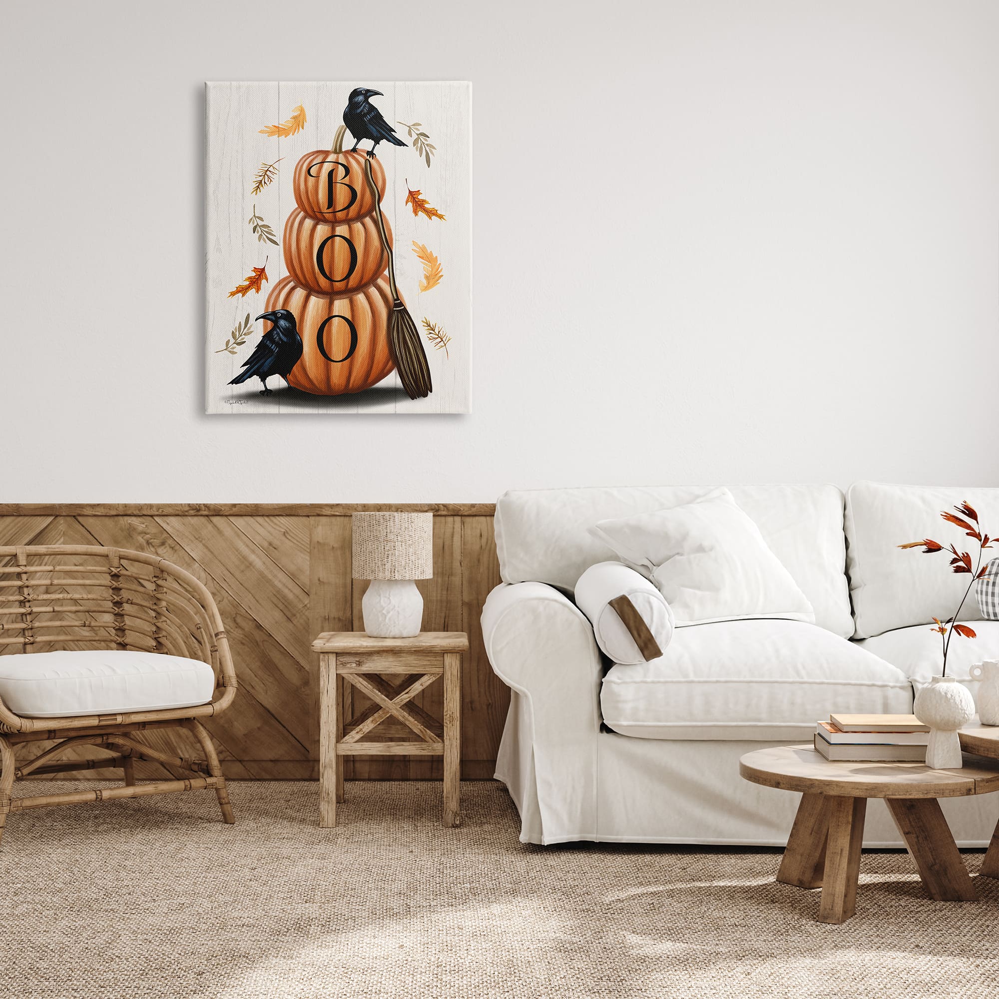 Stupell Industries Boo Ravens Pumpkin Stack Canvas Wall Art