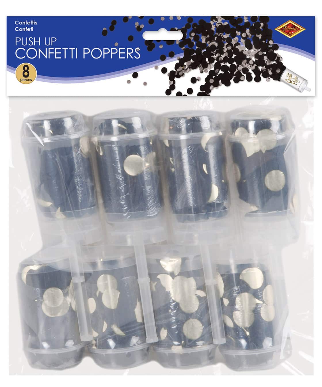Beistle Black & Silver Push Up Confetti Poppers, 8ct.